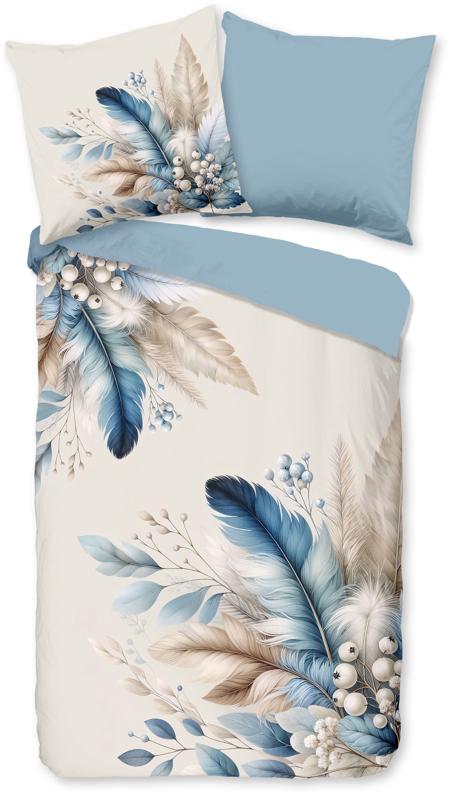 PURE luxury collection Wendebettwäsche »Alva« 2 Mikrofaser, Pflegeleicht, Reißverschluss, Wendeoptik, Federn, Blau