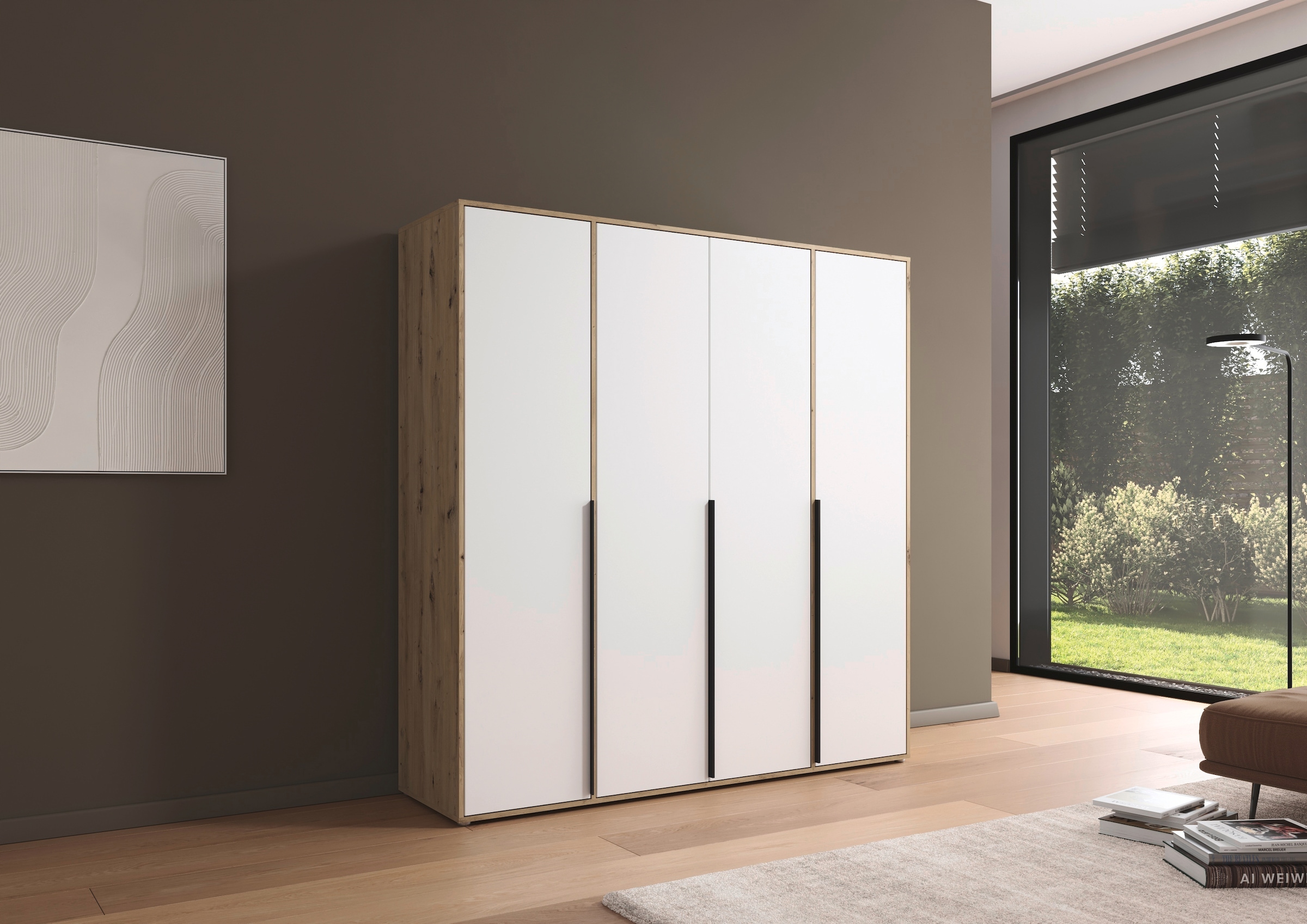 rauch Drehtürenschrank »Kleiderschrank Schrank Garderobe Wäscheschrank NAGATA viel Stauraum«, (in 3 verschiedenen Ausstattungen BASIC/CLASSIC/PREMIUM), mit modernen Stangengriffen in Graumetallic TOPSELLER MADE IN GERMANY