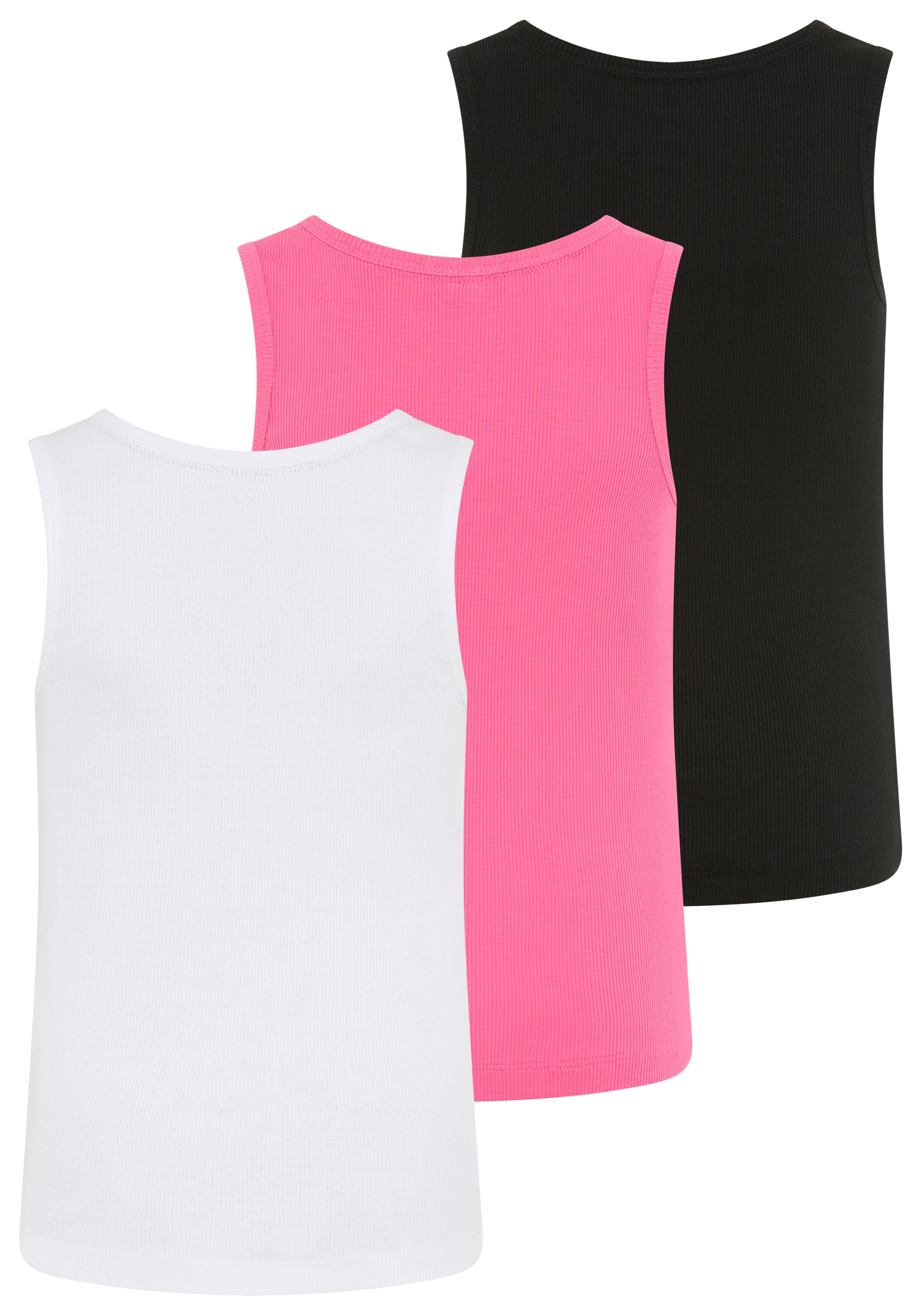 H.I.S Ripptanktop »3er Pack H.I.S Ripp-Tops mit Stickerei« Packung, 3, 3 tlg. für Mädchen, ärmelloses Design, aus Baumwolle, elastische Rippware