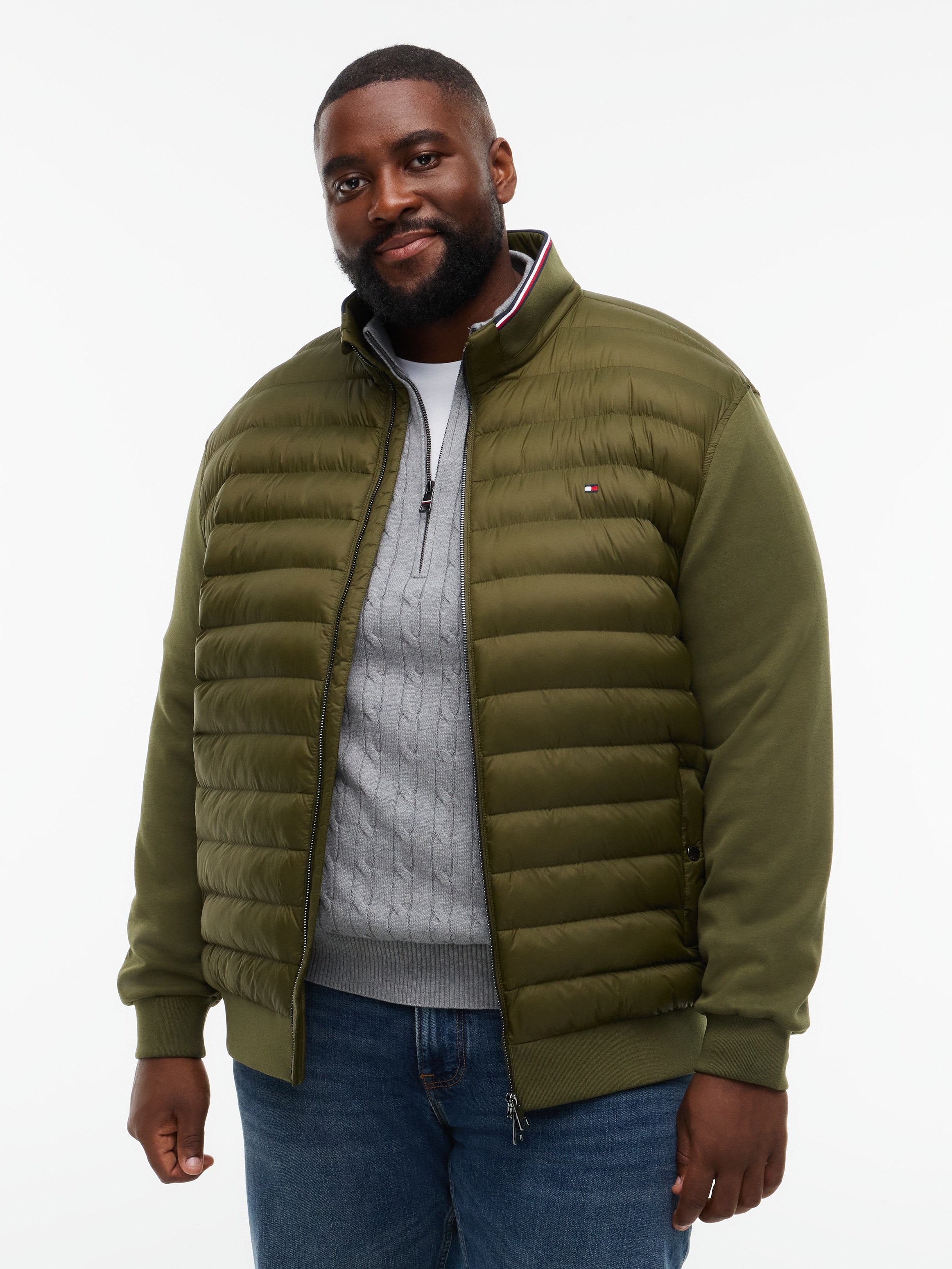 Tommy Hilfiger Big & Tall Sweatjacke "BT-MIX MEDIA STAND CLLR-B" mit gesteppten Vorderteil, normale Passform, Stehkragen