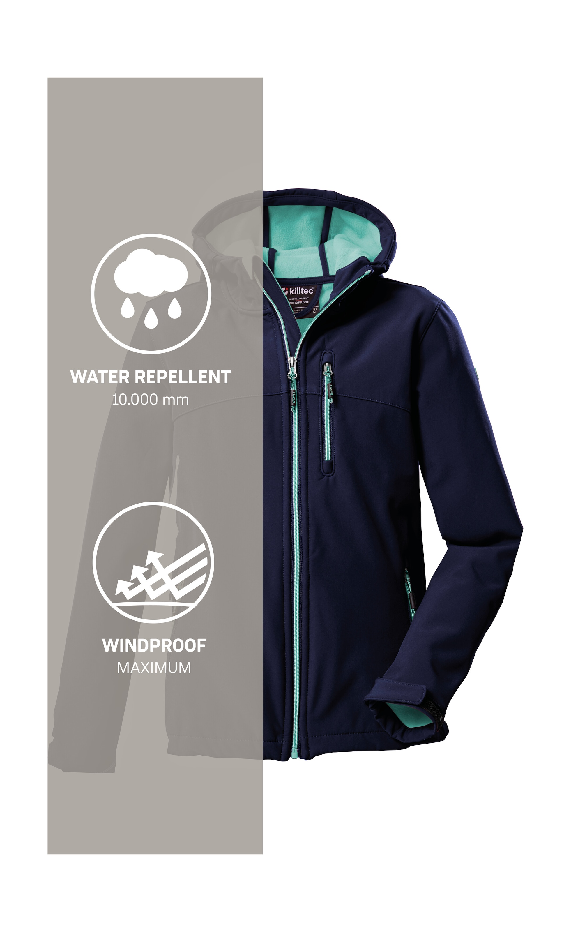 Killtec Softshelljacke »Girls Softshelljacke« Wasserabweisend, verstellbare Kapuze u Ärmel, Fleece-Innenfutter