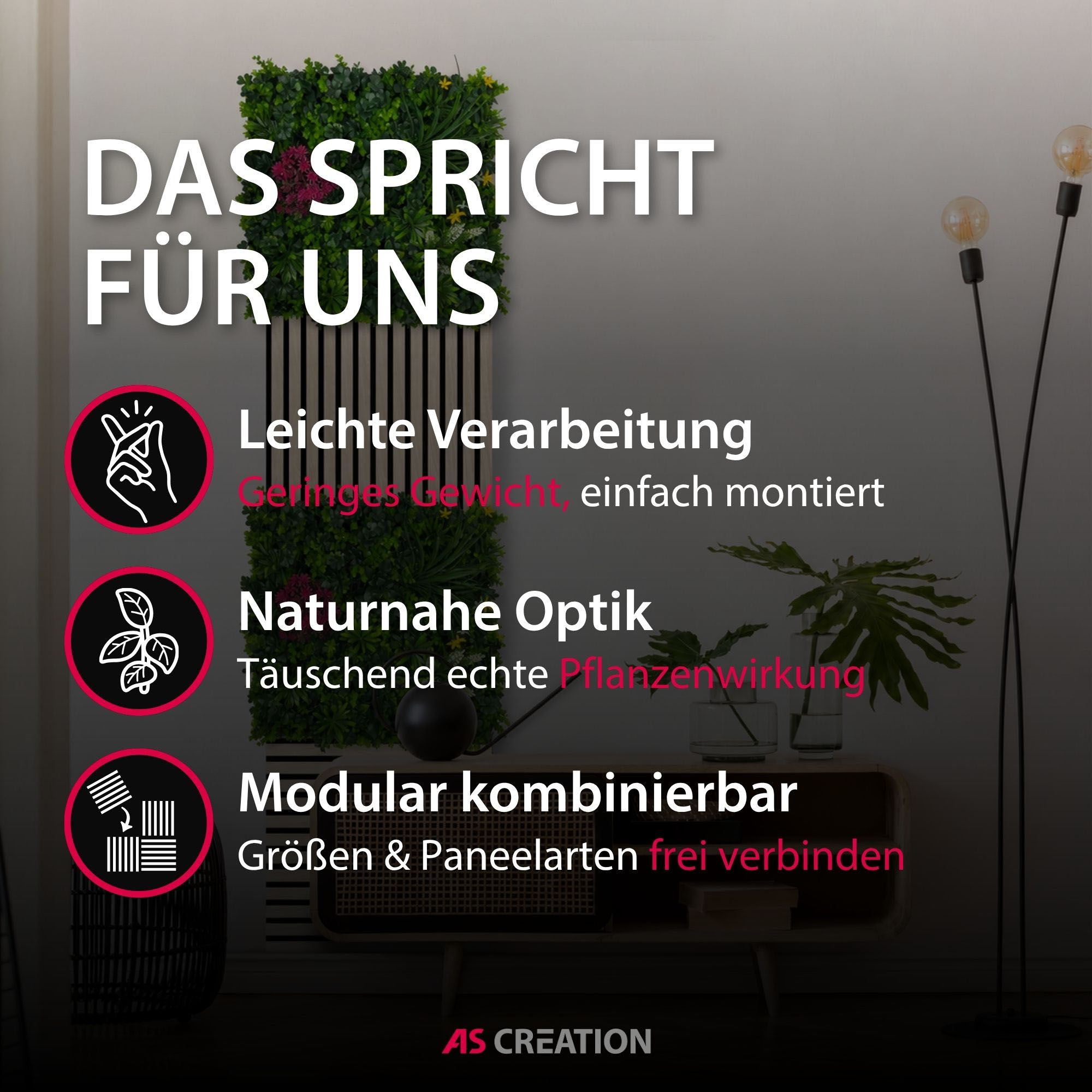 Architects Paper 3D Wandpaneel »A.S. Création Modular Wall Wandpaneel Pflanzenoptik« 1 tlg. Kunstpflanzen auf rPET-Filz für farbstarke botanische 3D-Wände