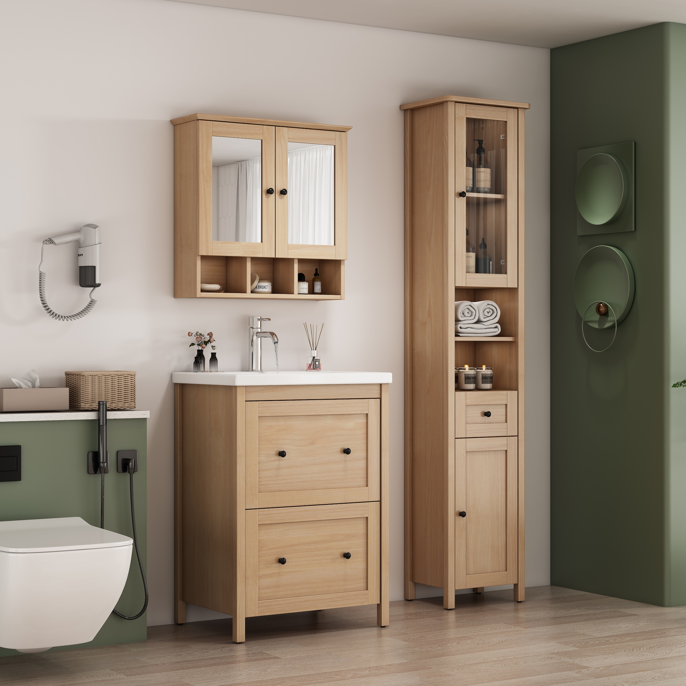 welltime Waschtisch »Stockholm« Komplett-Set,  Waschplatz mit 2 Auszügen und Softclose Breite 60cm