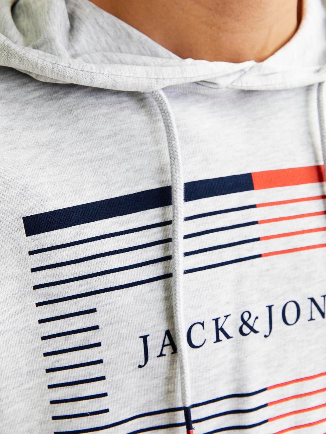 Jack & Jones Hoodie »JJCYRUS SWEAT HOOD: Komfortable Baumwollmischung mit coolem Gummidruck«, (Lässiger Hoodie: Basic Schnitt & peppiger Aufdruck), Vielseitiges Sweatshirt: Angenehme Sweatware
