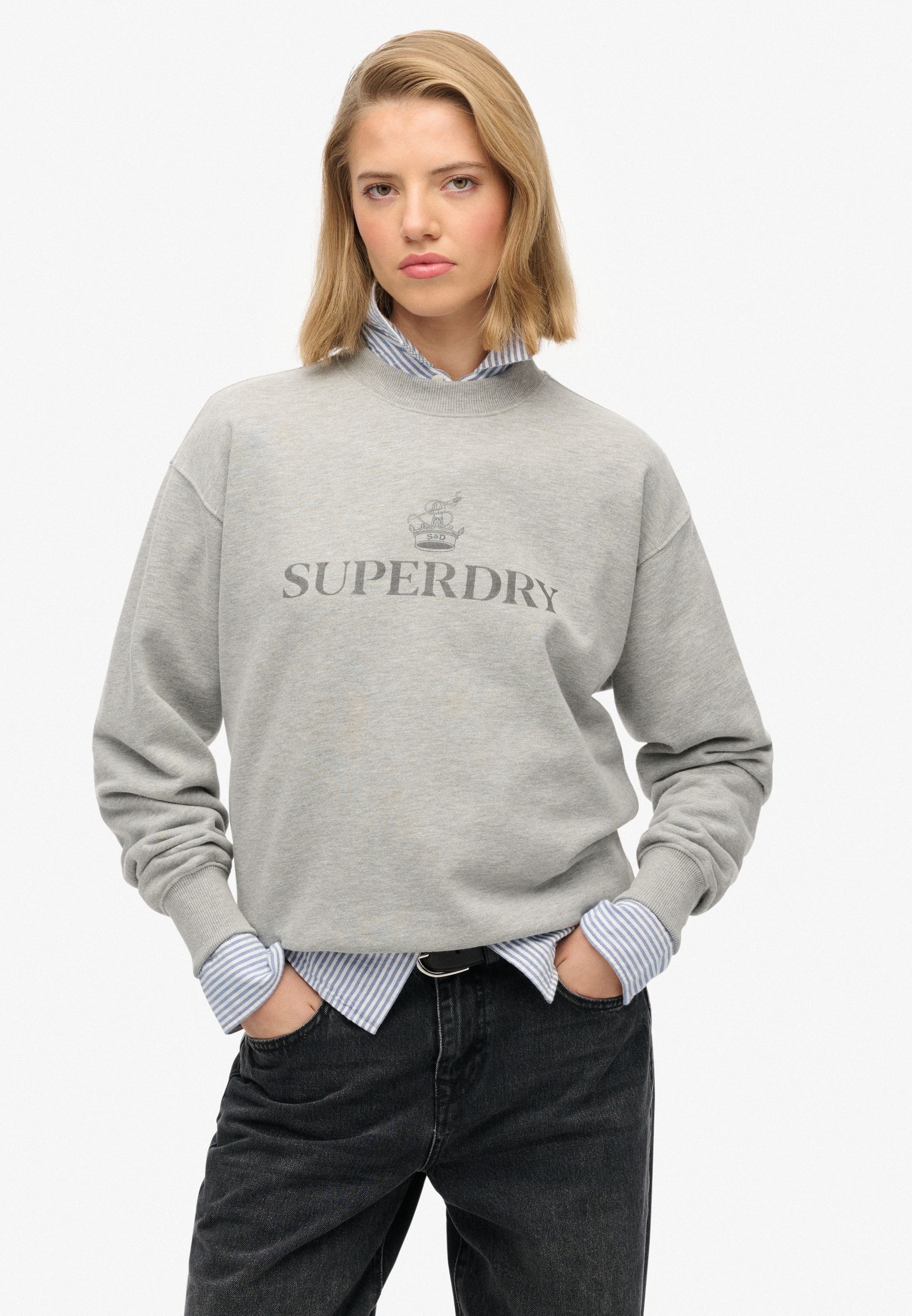 Superdry Sweatshirt "BRITISH DESIGN RELAXED CREW", aus Seide und Sweatware, Relaxed Fit, mit überlappenden Schultern