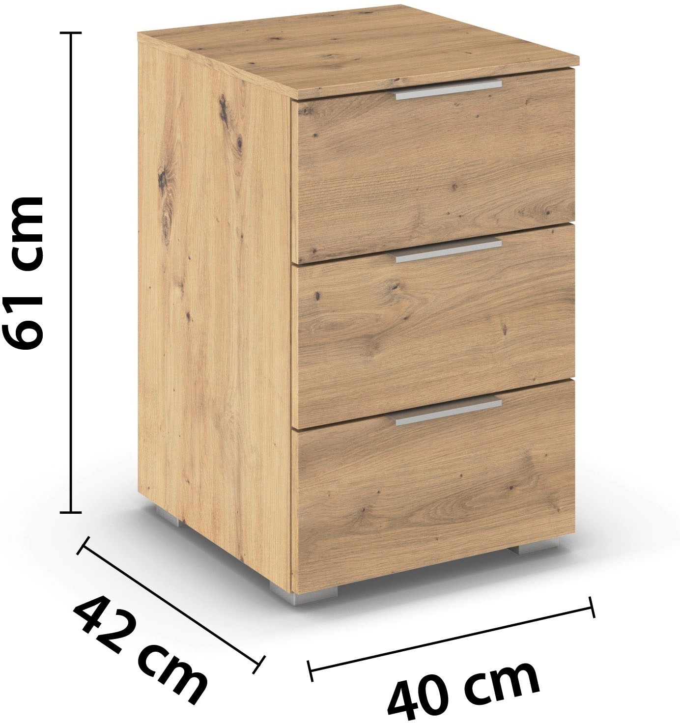 rauch Nachtkommode »Nachttisch Nachtkonsole AGORDO in Dekor- oder Hochglanzfront« in zwei Griff-Farben, Breite 40 cm,  mit 3 geräumigen Schubladen für viel Stauraum MADE IN GERMANY