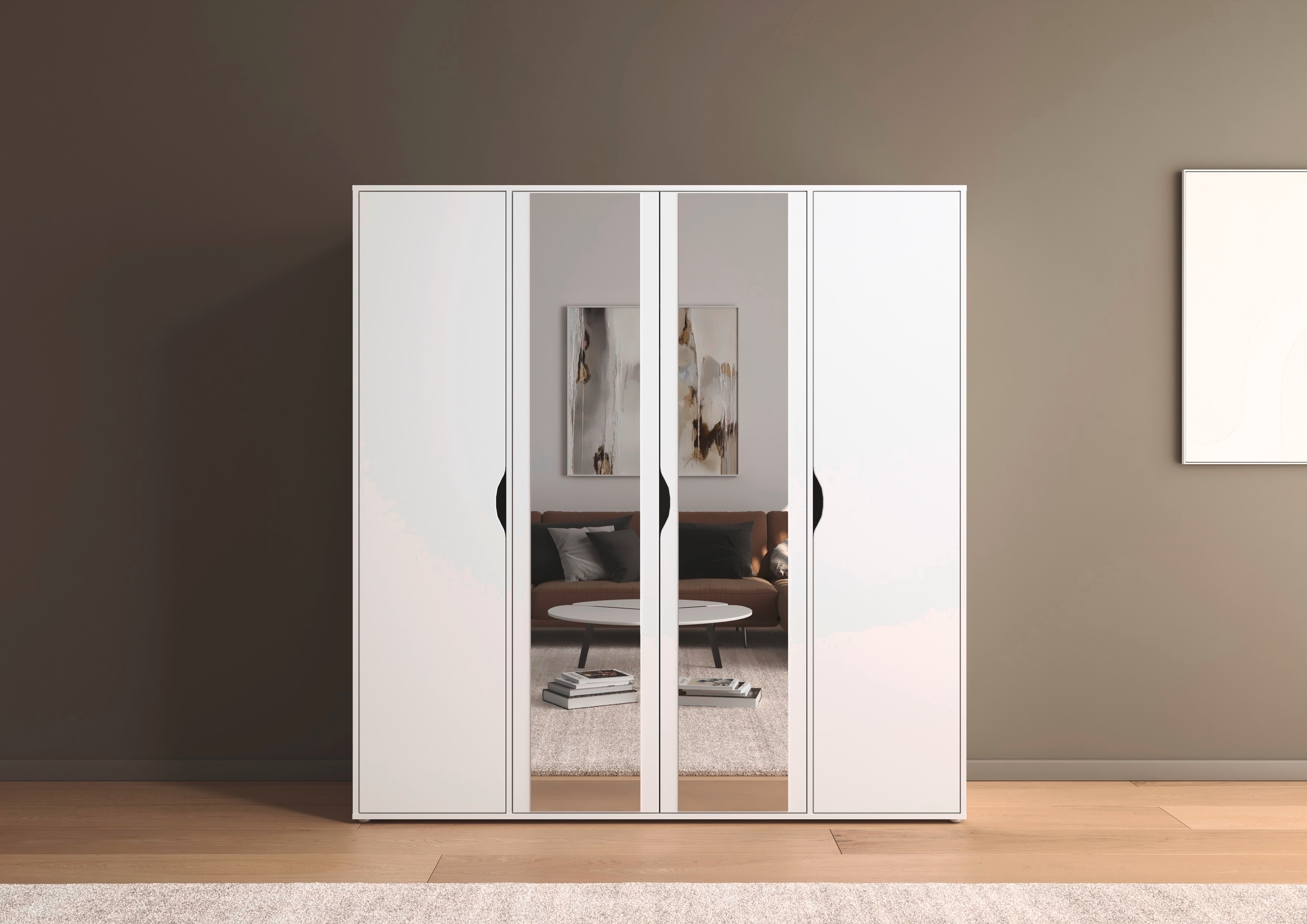 rauch Drehtürenschrank "Kleiderschrank Schrank Garderobe Wäscheschrank NARAI mit Spiegel" in 3 verschiedenen Ausstattungen BASIC/CLASSIC/PREMIUM, Griffausfräsungen für eine grifflose Optik TOPSELLER MADE IN GERMANY