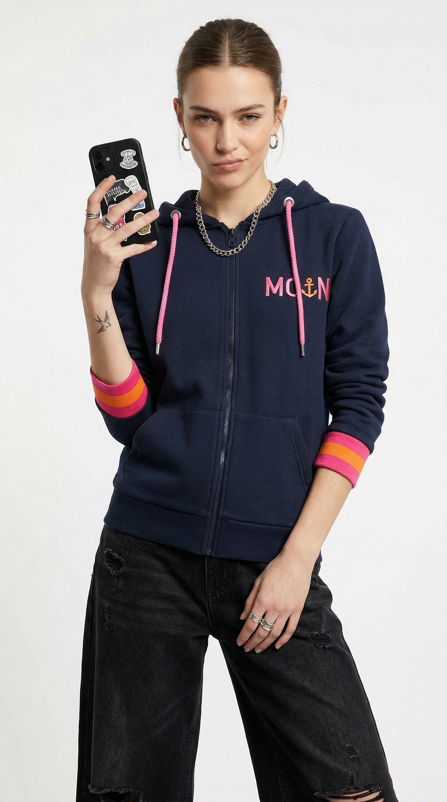 Zwillingsherz Kapuzensweatjacke Regular Fit, Stickerei, Reißverschluss, Lan günstig online kaufen