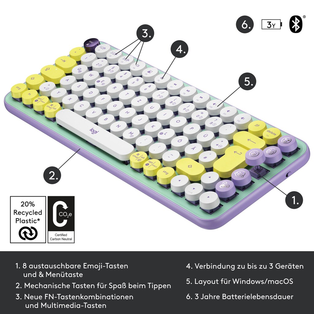 Logitech Tastatur »POP Keys«, (Multimedia-Tasten-Fn-Tasten-Easy-Switch)