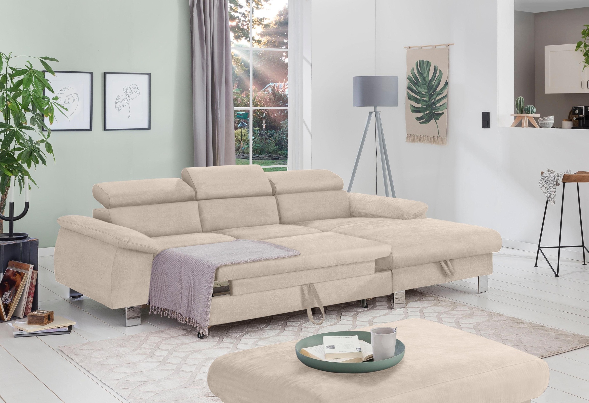 COTTA Ecksofa Komaris, Ecksofa, wahlweise mit RGB-LED-Beleuchtung und Bettfunktion/Bettkasten