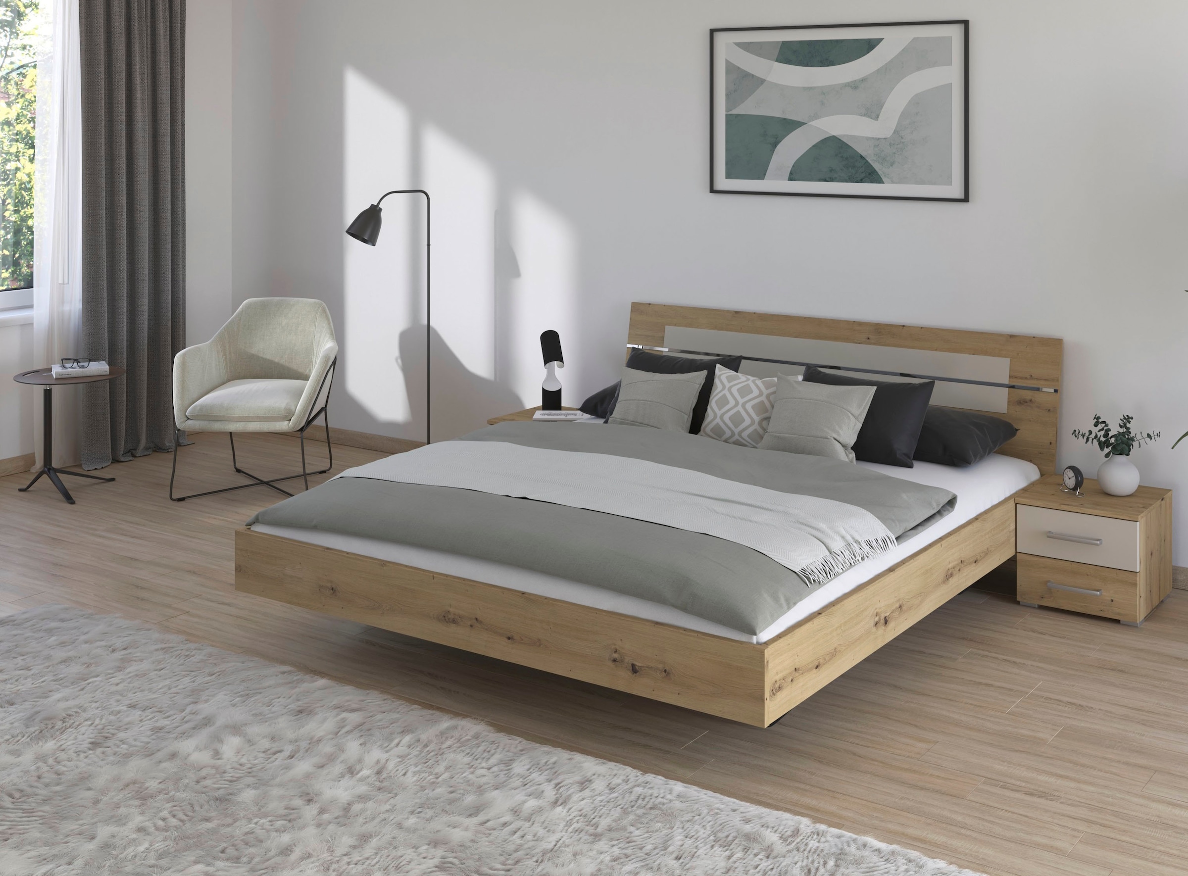 rauch Bettanlage »Doppelbett Futonbett BURANO in schwebender Optik« Set, 3 Stk. tlg. und abgesetztem Kopfteil mit 2 Nachttischen MADE IN GERMANY