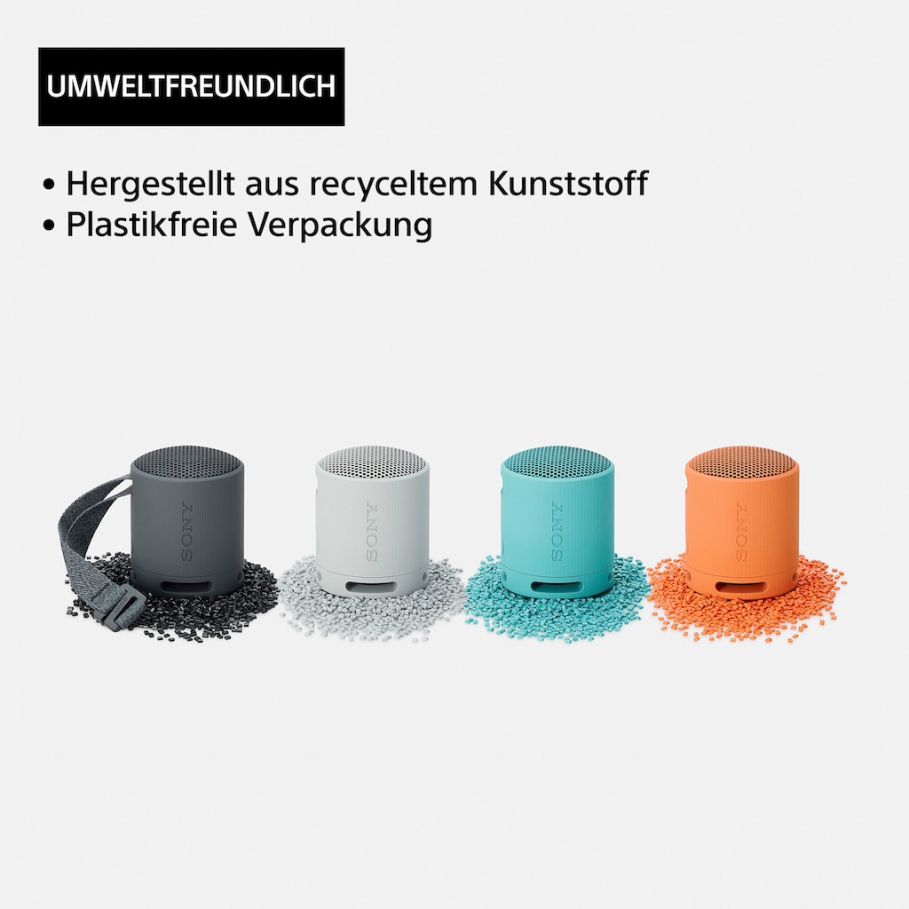 Sony Bluetooth-Lautsprecher »SRS-XB100«, Kabellos, wasser- und staubdicht, 16-Std.-Akku, umweltfreundlich