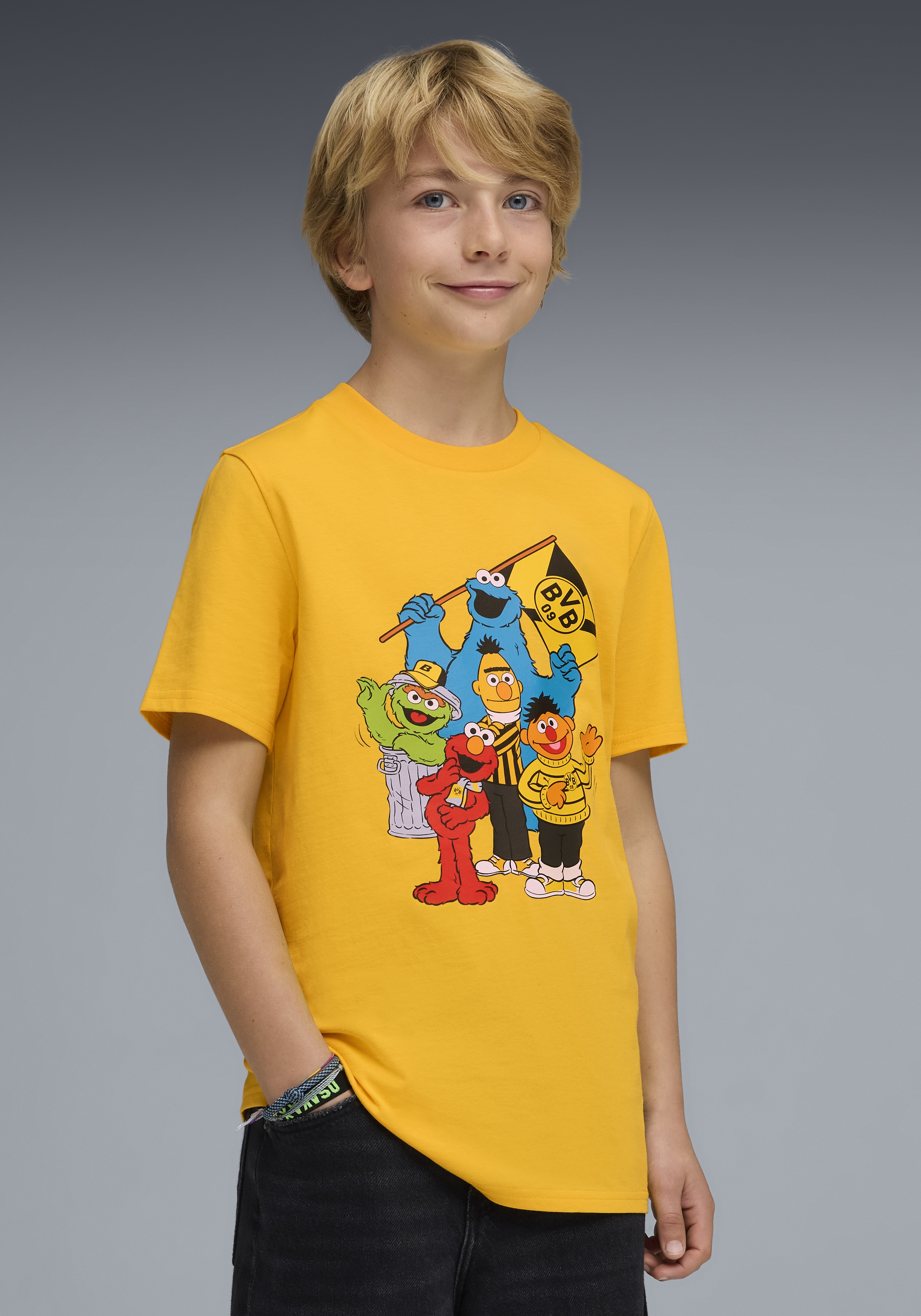 PUMA Trainingsshirt "BVB X SESAME STREET TEE JR" Regular Fit, Kurzarm, für Fußball, Rundhalsausschnitt