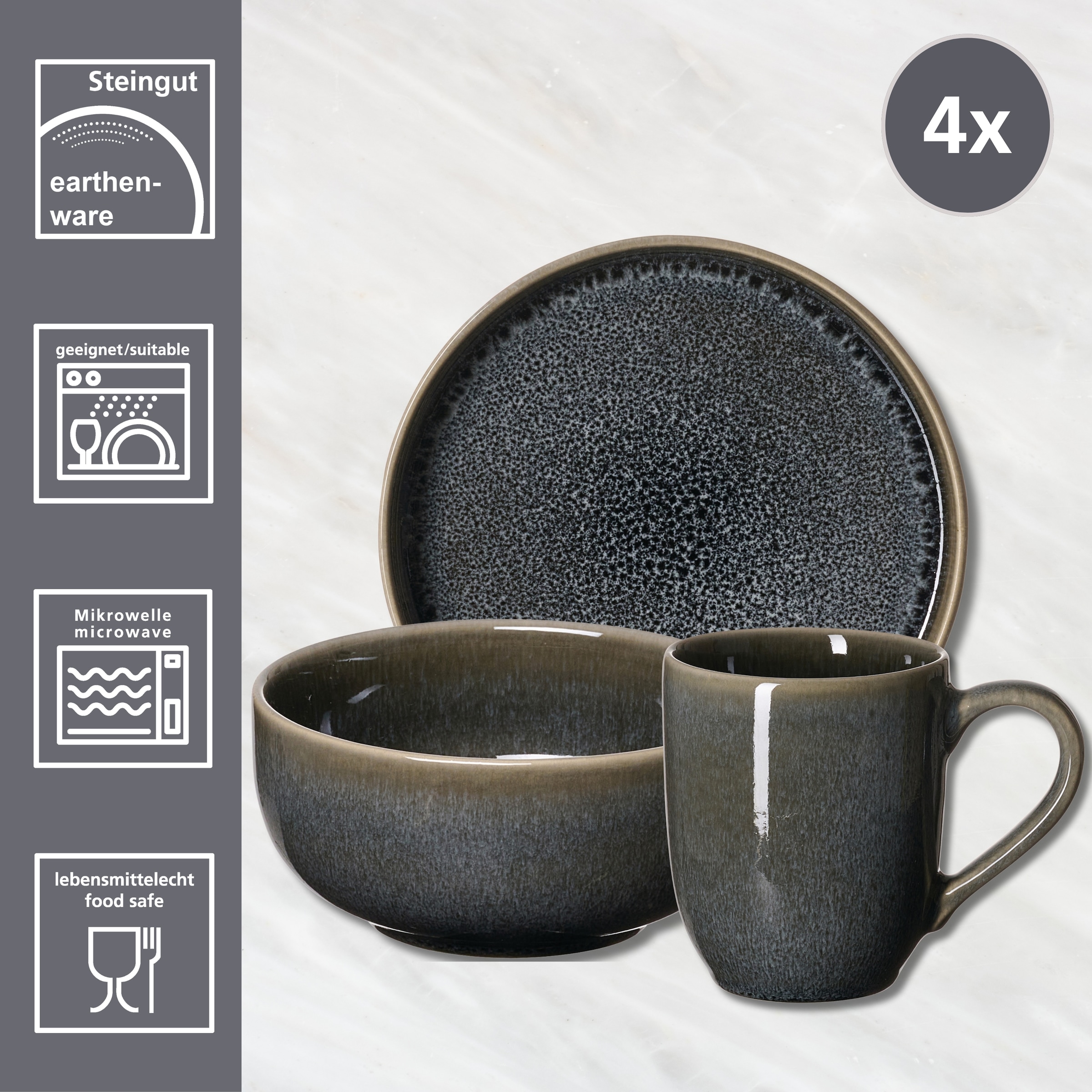 Ritzenhoff & Breker Frühstücks-Geschirrset »Eda«, (Set, 12 tlg.), aus Steingut für 4 Personen