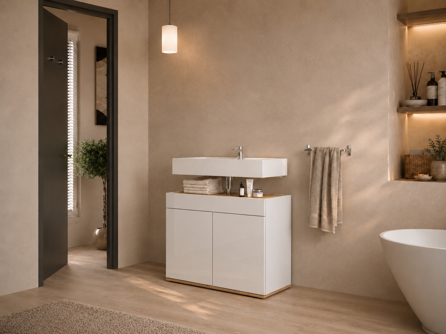 welltime Waschbeckenunterschrank »Garda« 1 Stk. tlg. Made in Italy, Fronten Hochglanz lackiert, viel Saturaum