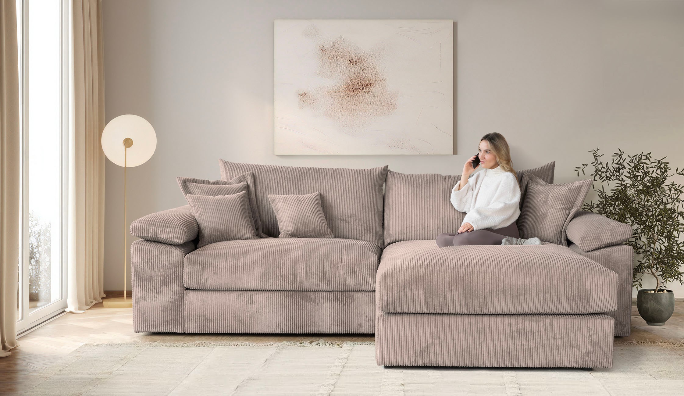 OTTO home "Soft&Cosy XXL L-Form, B: 303 cm - OTTO. Verlässliche Qualität." Mega-Sofa, Cord oder Chenille-Struktur, mit Federkern & 4 Zierkissen