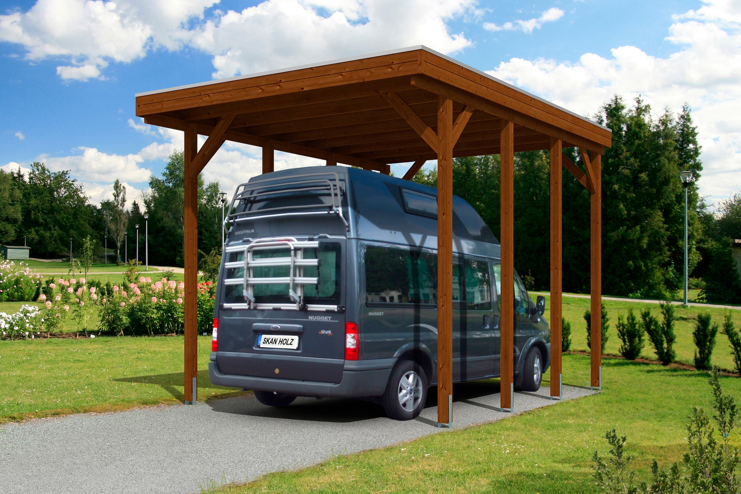 Skanholz Einzelcarport "Friesland" Massivholz 355 cm braun für Caravan