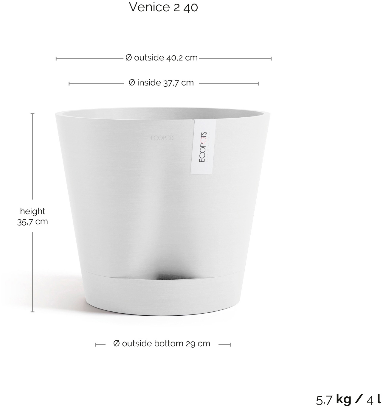 ECOPOTS Blumentopf »Venice 2 40 Weiß«, für den Innenbereich
