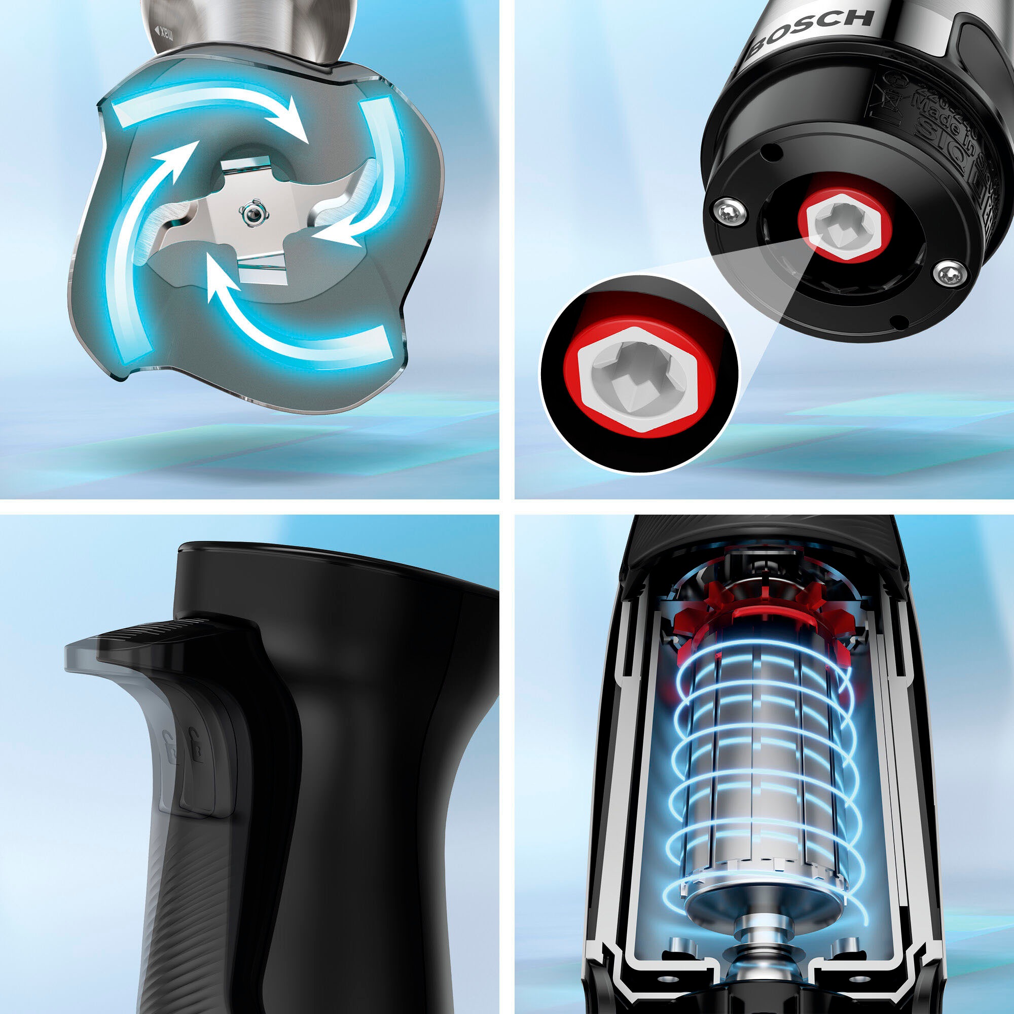 Thumbnail - BOSCH Stabmixer "ErgoMaster Serie 6 MSM6M610, 4 Klingen, Mixfuß Edelstahl, schwarz" 1000 W Becher, luftgekühlter Motor, ...