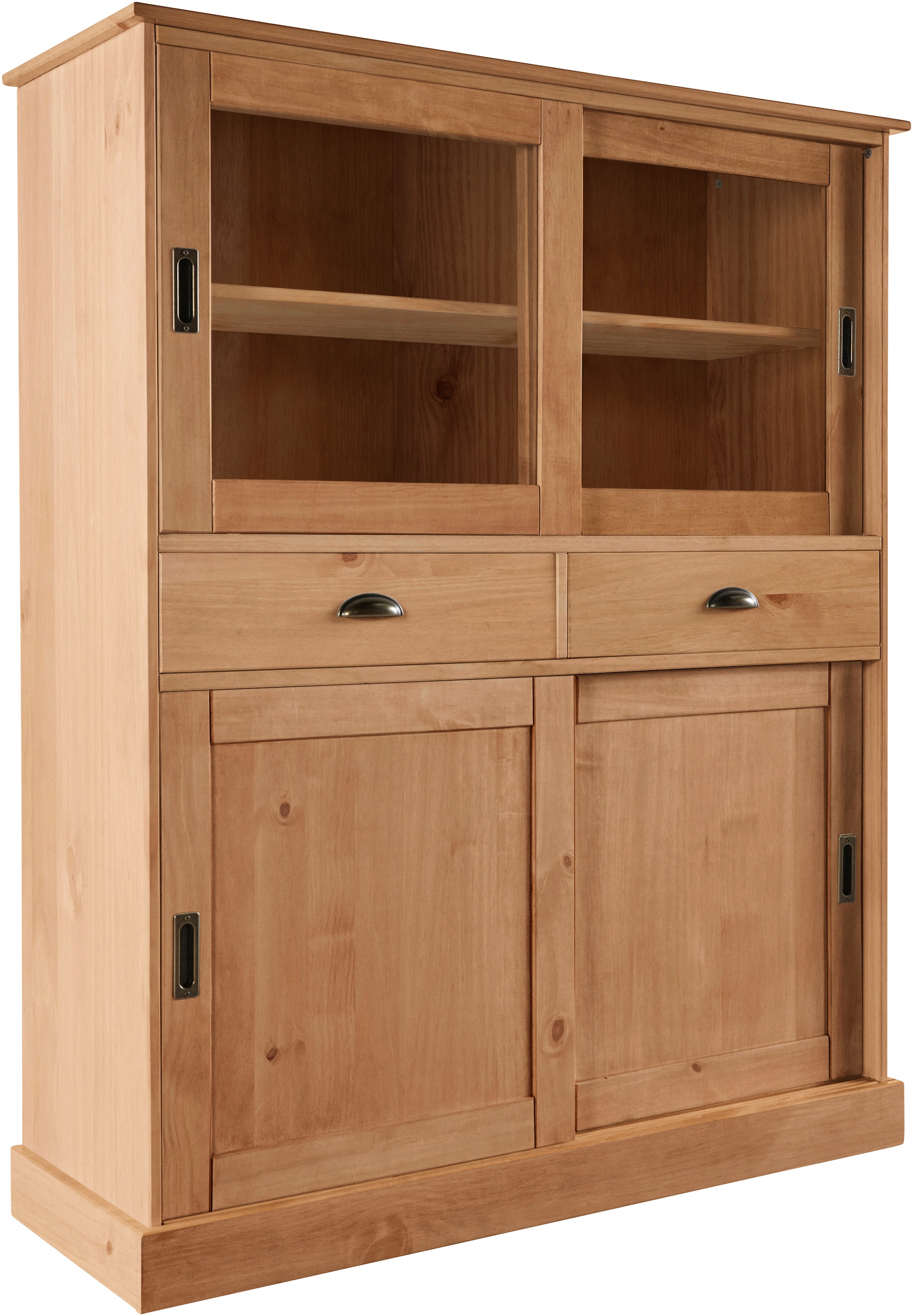 Home affaire Highboard »Schröder«, mit 2 Glas- u. 2 Holztüren, 2 Schubkasten, aus massivem Kiefernholz