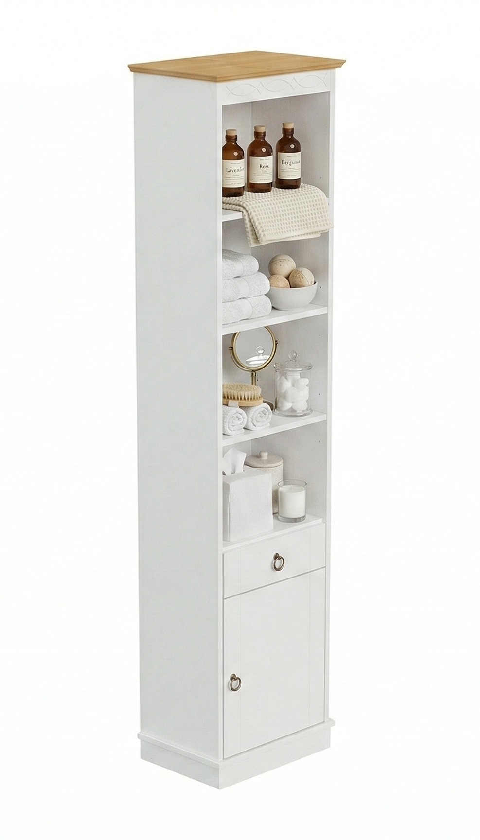 OTTO home Hochschrank »Indra, Badschrank, Badmöbel, Badezimmerschrank« B/T/H: 46/32/186 cm,  aus massiver Kiefer, mit Schublade, FSC®-zertifiziert