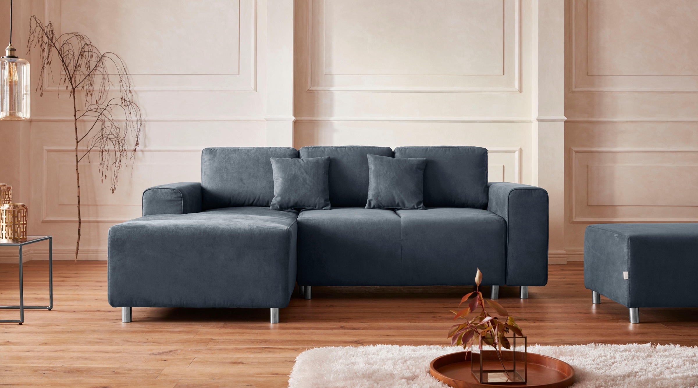Home affaire Ecksofa »Györ«, L-Form, wahlweise mit Bettfunktion und Bettkasten incl. 2 Zierkissen