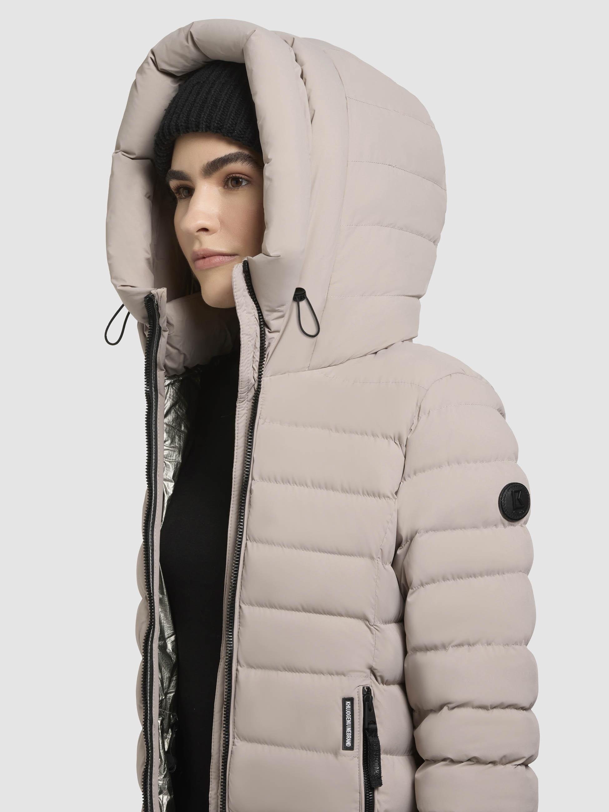 khujo Steppjacke »Imes-YM«, mit Kapuze, Steppmantel mit hohem Kragen und silbrig glänzendem Innenfutter