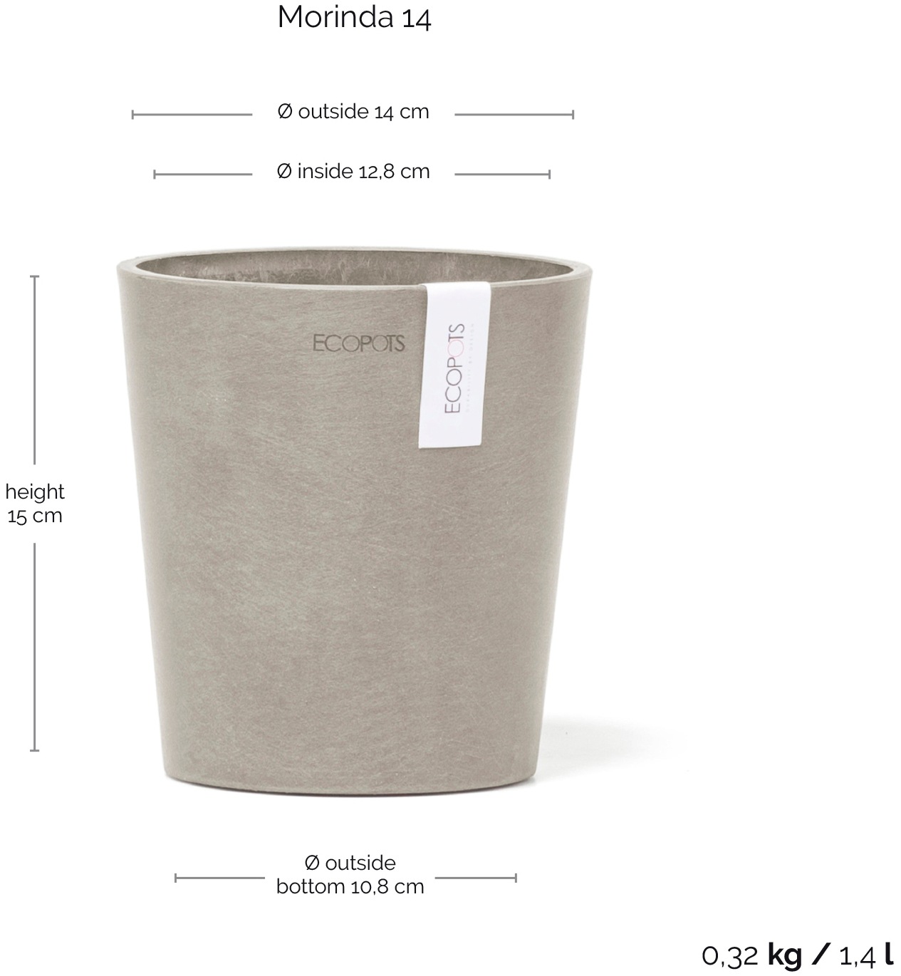ECOPOTS Blumentopf »Morinda Orchidee 14 Taupe«, für den Innenbereich