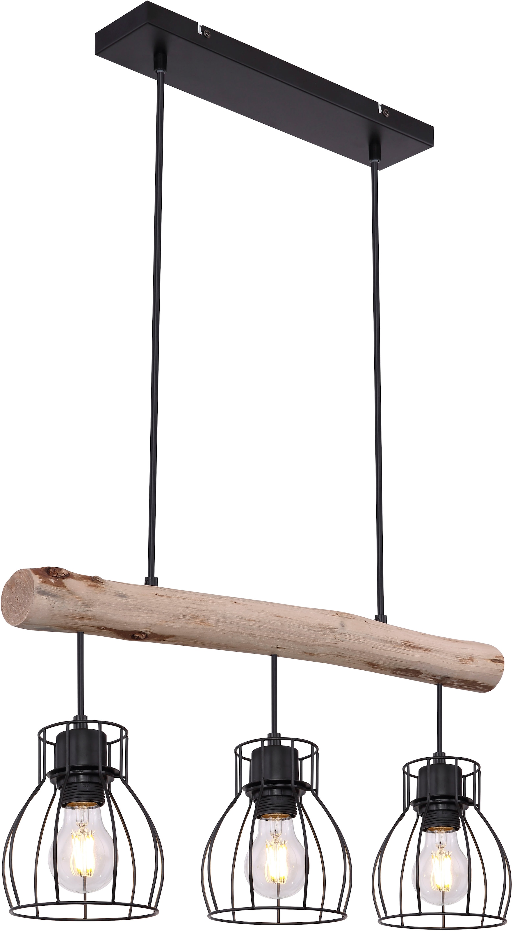 GLOBO LIGHTING Hängeleuchte »MINA« E27 1 Stk. Wohnzimmerleuchte schwarz/Holz, höhenverstellbar, E27