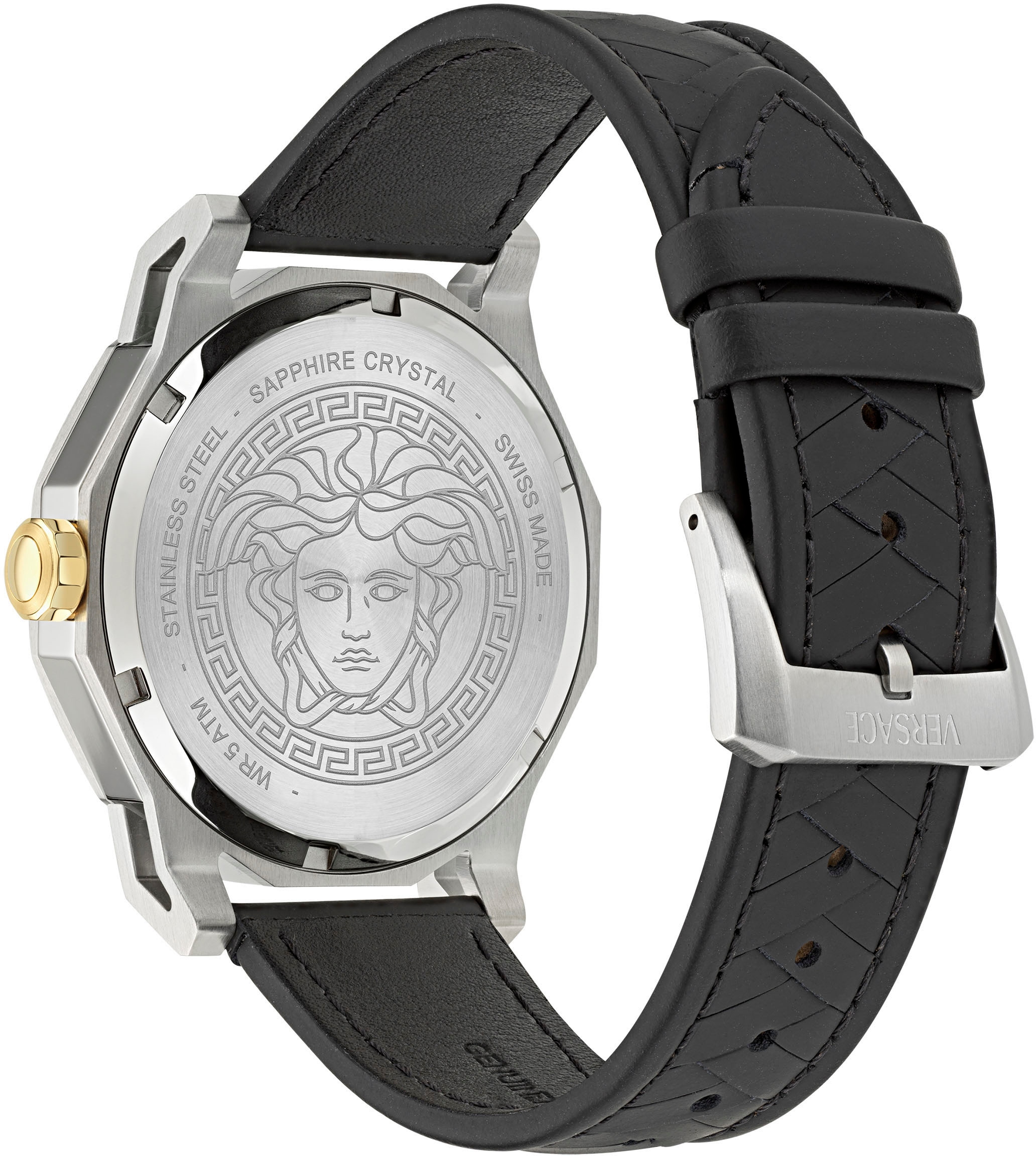 Versace Quarzuhr »MEDUSA DECO GENT«, Armbanduhr, Herrenuhr, Swiss Made, Saphirglas, Lederarmband, analog