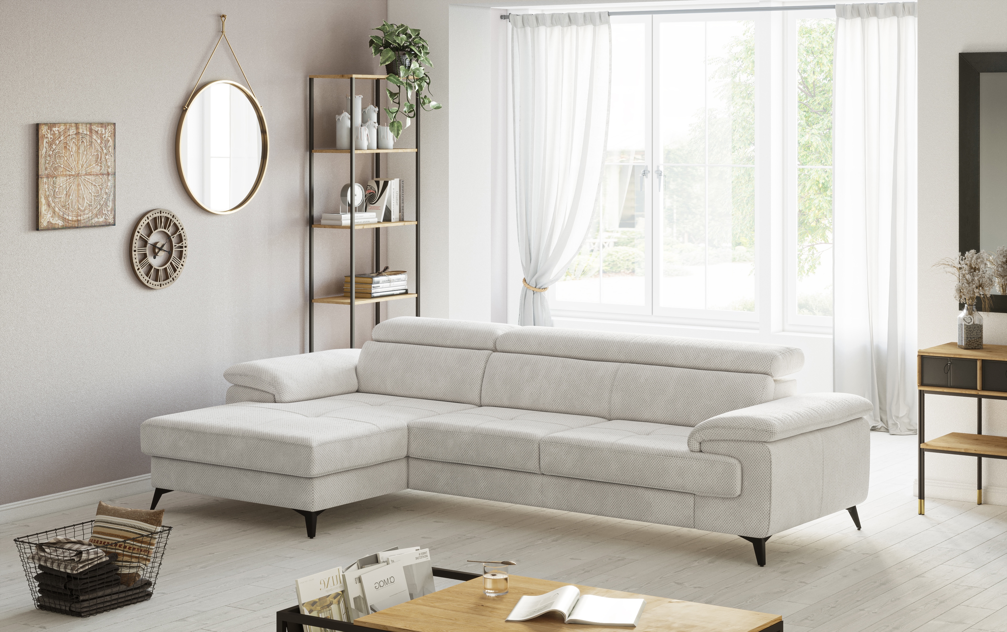 OTTO home Ecksofa "Astra L-Form, B: 300 cm, inkl. Kopfteilverstellung" opt. Schlaffunktion + XL-Bettkasten, LF:222x124cm, Wellenunterfederung