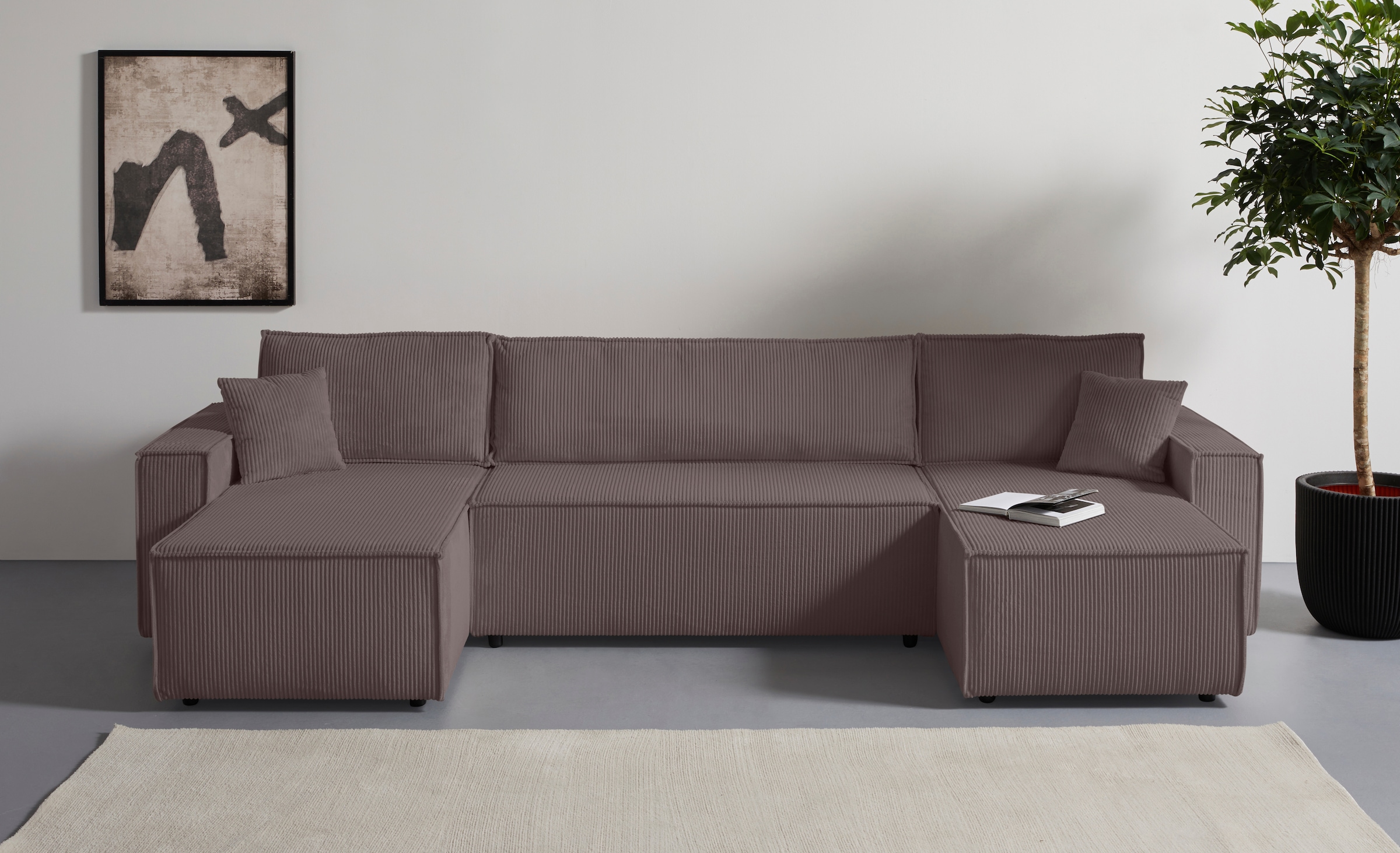 OTTO home Wohnlandschaft »Cassi, 311 cm, U-Form, Schlafsofa, Dauerschläfer, Boxspringfederung«, Schlaffunktion m. Bettkasten (Cord-Bezug