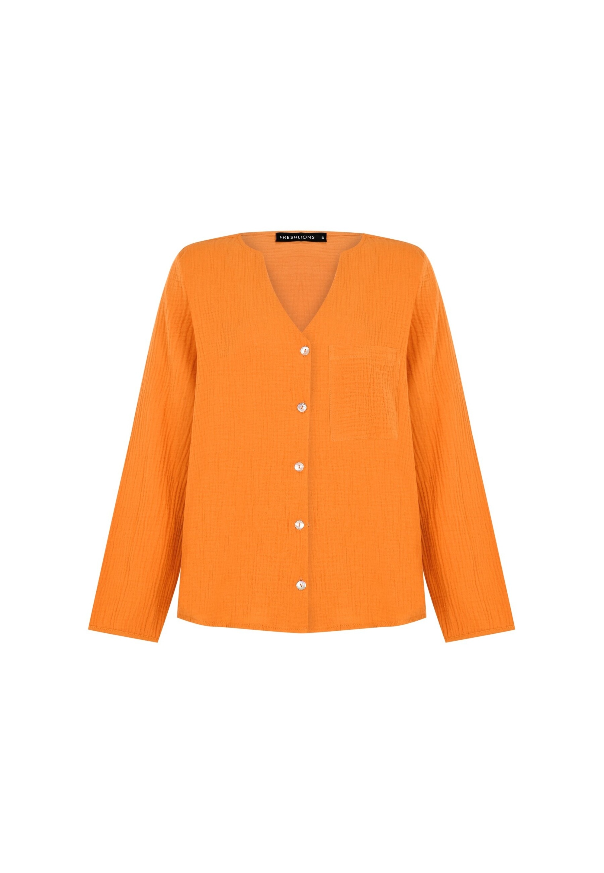 Klassische Bluse FRESHLIONS "Bailey", Damen, Gr. S, orange, 100% Baumwolle, unifarben, normal, Blusen, mit stylischem V-Ausschnitt 2