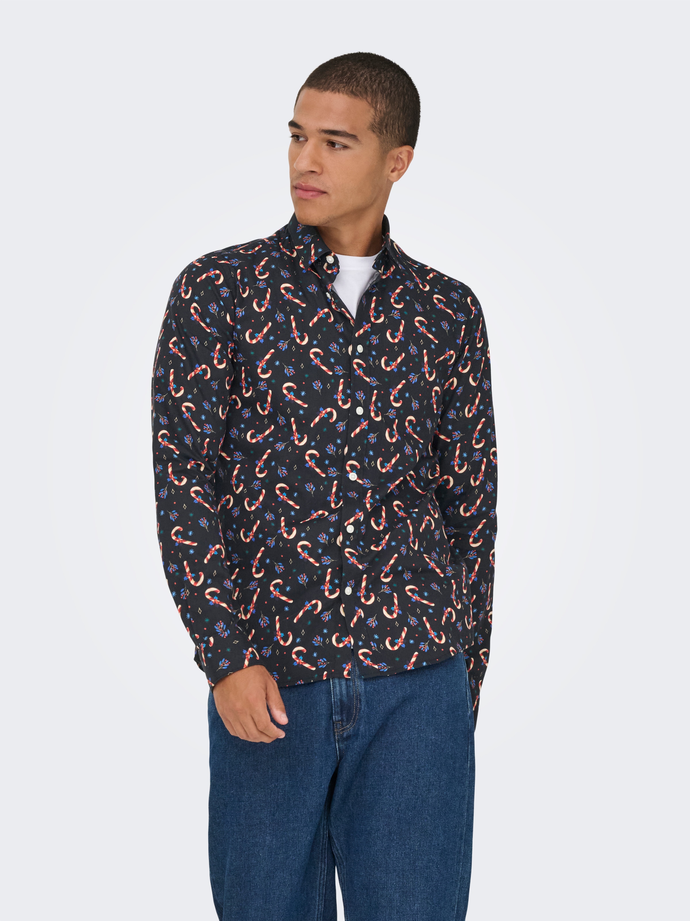 ONLY & SONS Langarmhemd "ONSELF XMAS AOP SLIM POPLIN LS SHIRT" günstig online kaufen