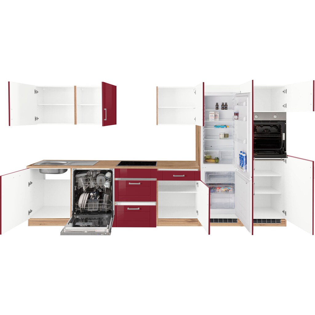 Wohnen Küchenmöbel HELD MÖBEL Küchenzeile »Tinnum«, ohne E-Geräte, Breite 360 cm rot Hochglanz