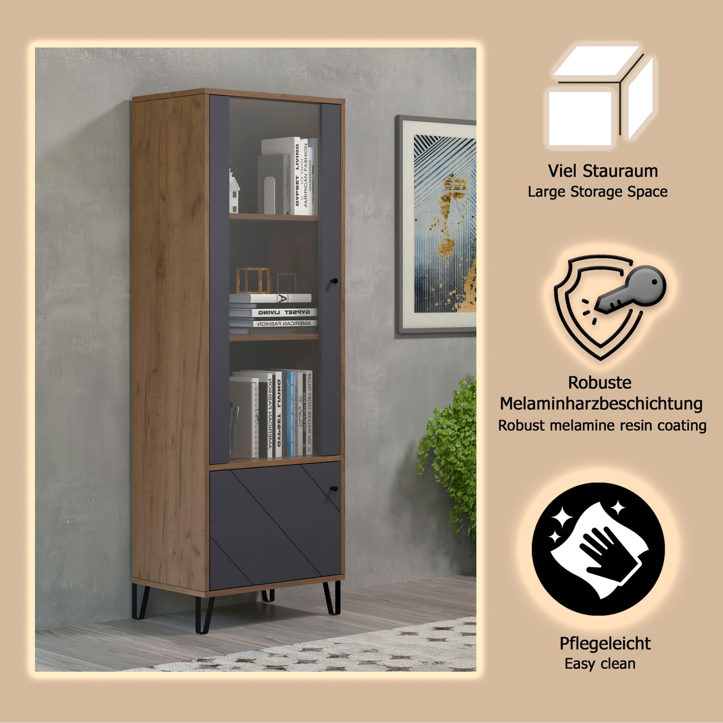 Places of Style Vitrine »Molveno«, (1 St.), Standvitrine mit 2 Türen - (B/T/H) 63/40/172 cm