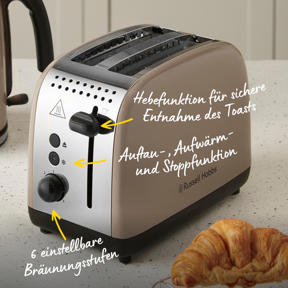 RUSSELL HOBBS Toaster »Colours Plus+ Mocha 26931-56« 1100 W 2 extra breite Toastschlitze, inkl. Brötchenaufsatz, 6 Bräunungsstufen