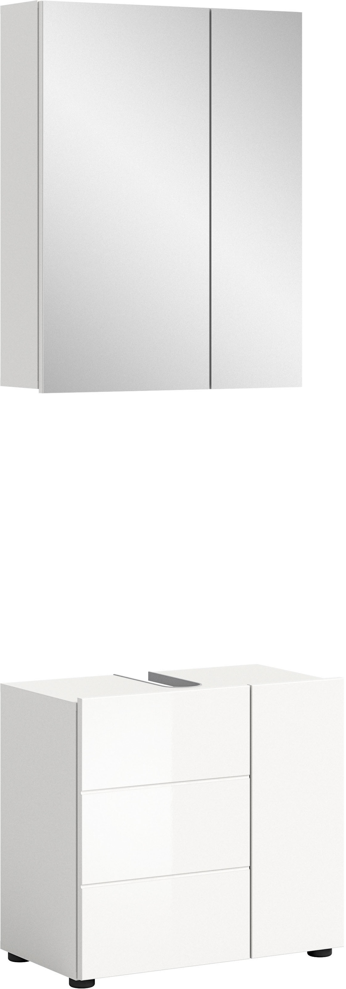 Thumbnail - welltime Badmöbel-Set "BIEL, TOPSELLER, 2 teilig, hochwertige MDF Front, Rillenoptik", (2 St., 2 teiliges Set, bestehend...