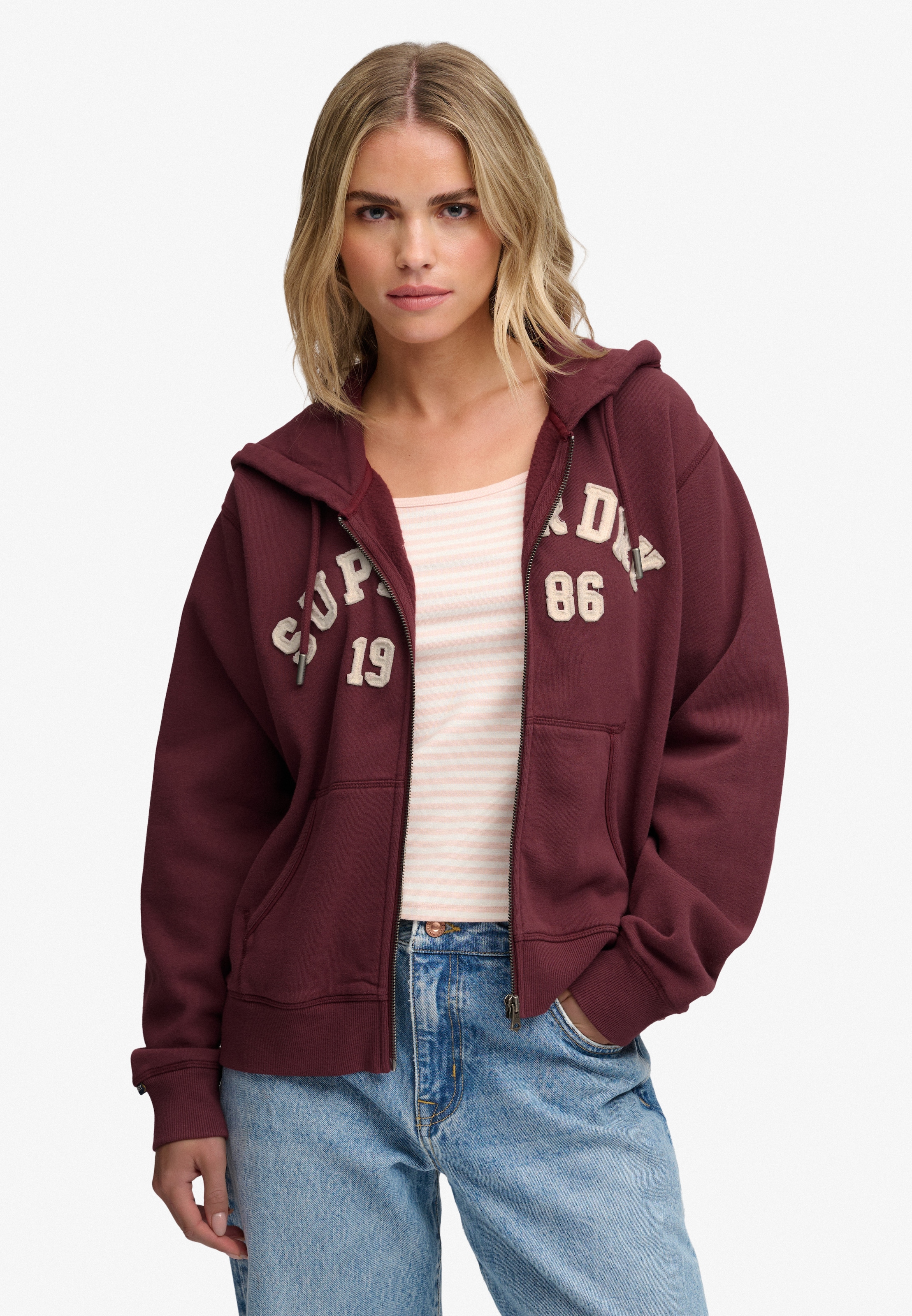 Superdry Kapuzensweatjacke "ATH ESS RELAXED CROP ZIPHOOD" Baumwollmischung