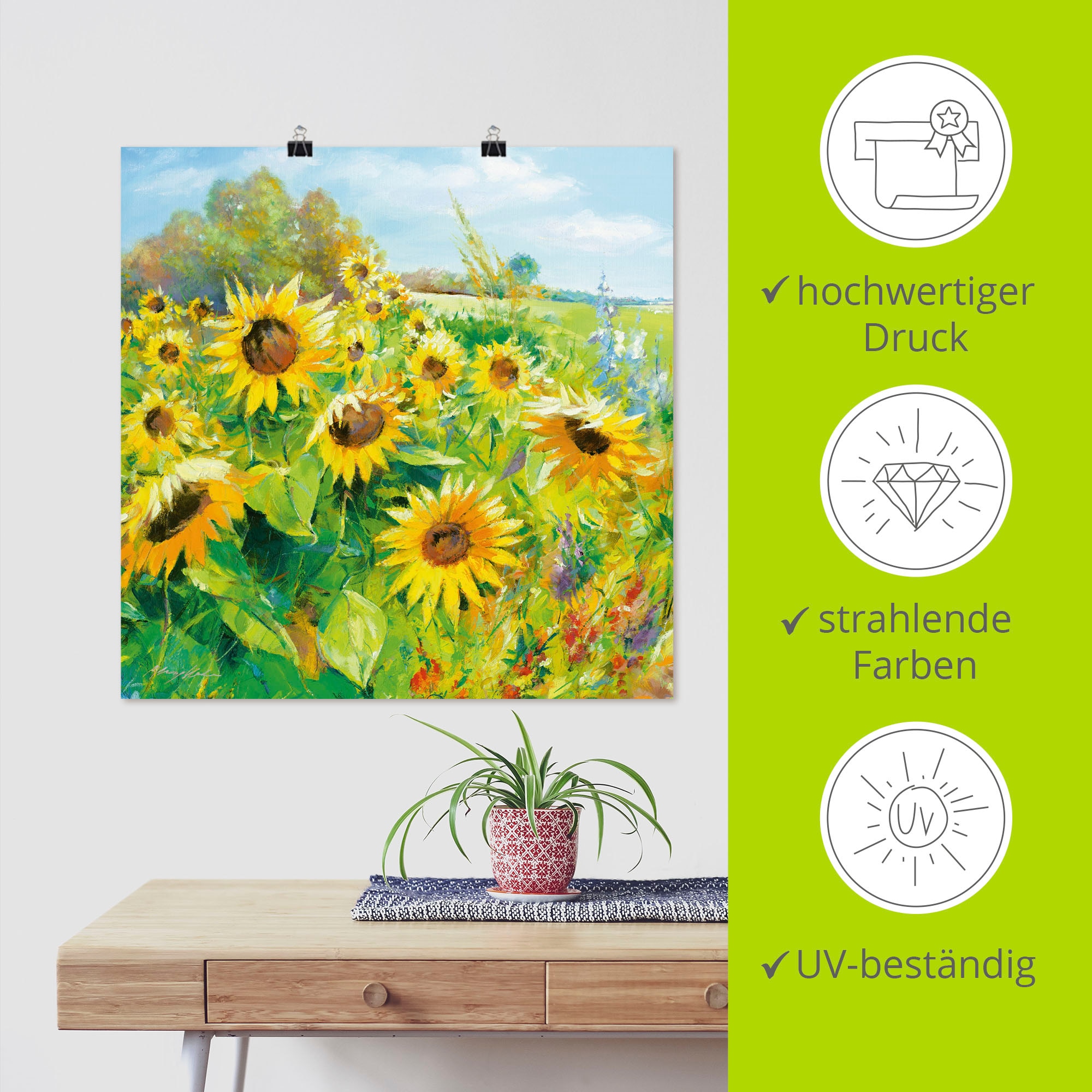 Artland Wandbild »Sommerwiese mit Sonnenblumen« Blumenwiese 1 Stk. tlg. als Leinwandbild, Poster in verschied. Größen