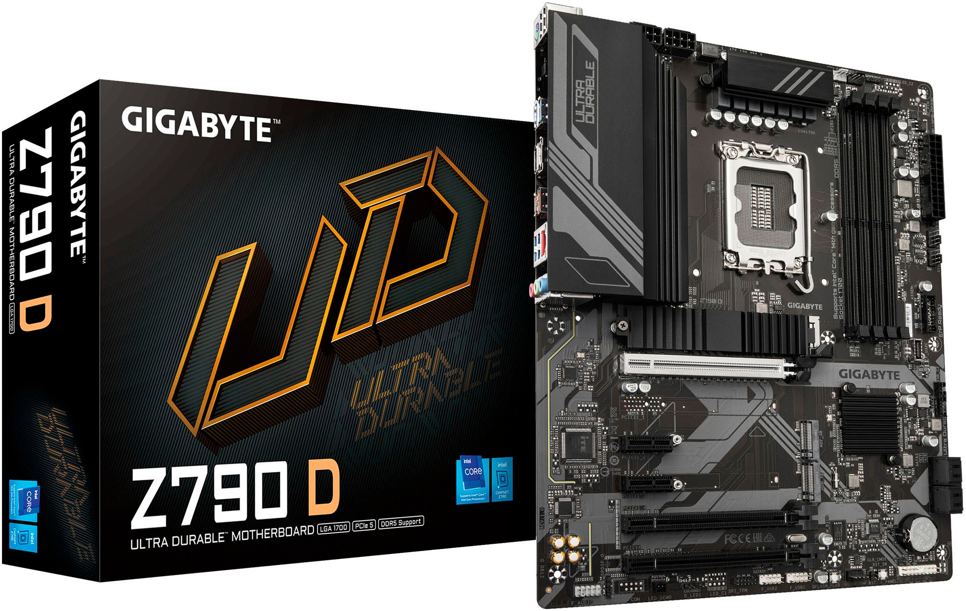 GIGABYTE Mainboard "Z790 D Motherboard - Unterstützt Intel Core 14. Generation CPUs, 12+1+", B:34,1cm H:8,2cm T:27,2cm, schwarz, Mainboards