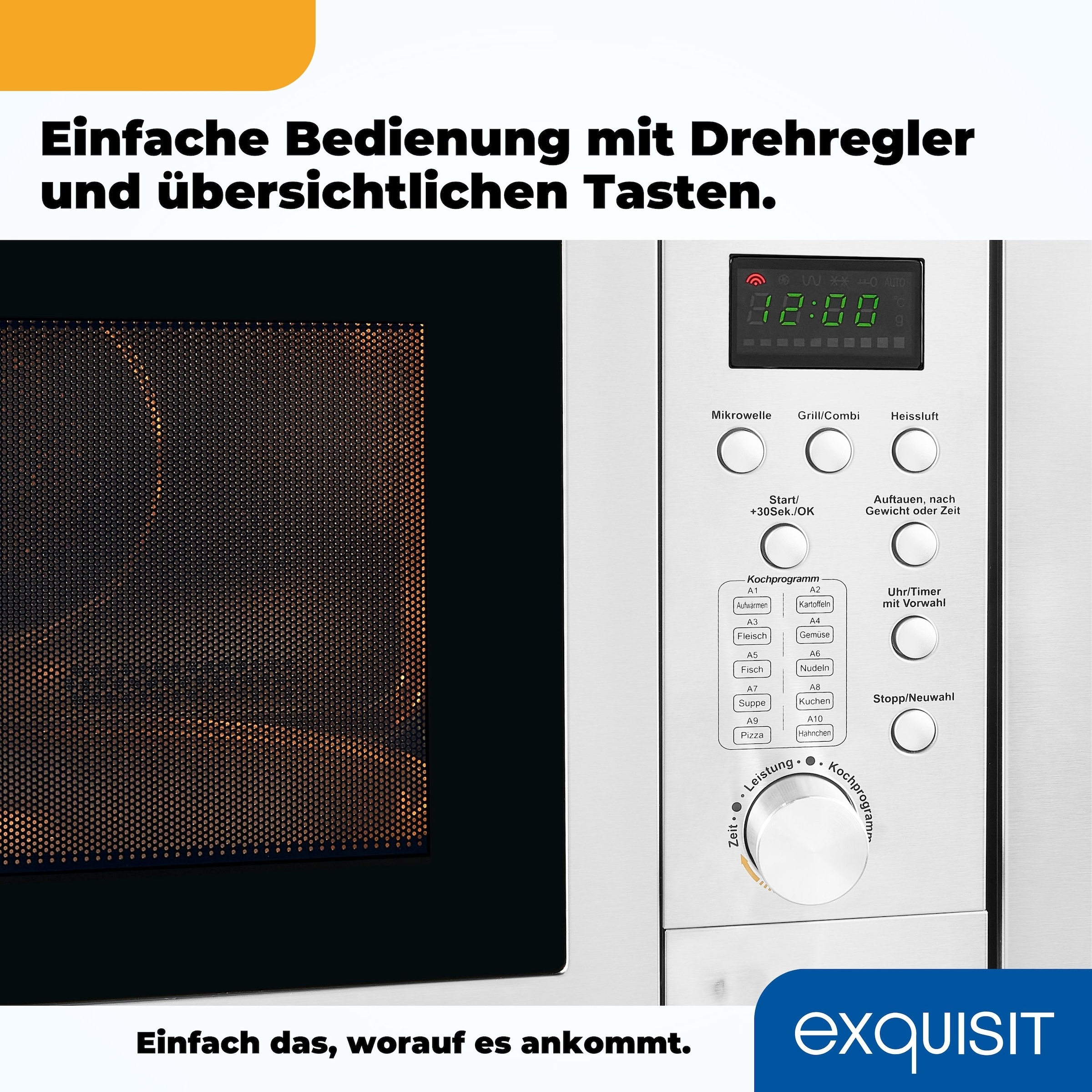 exquisit Einbau-Mikrowelle »EMW 2539.1 HI« 1450 W Auftauen,Aufwärmen,Grillen o.backen mit Heißluft-alles möglich
