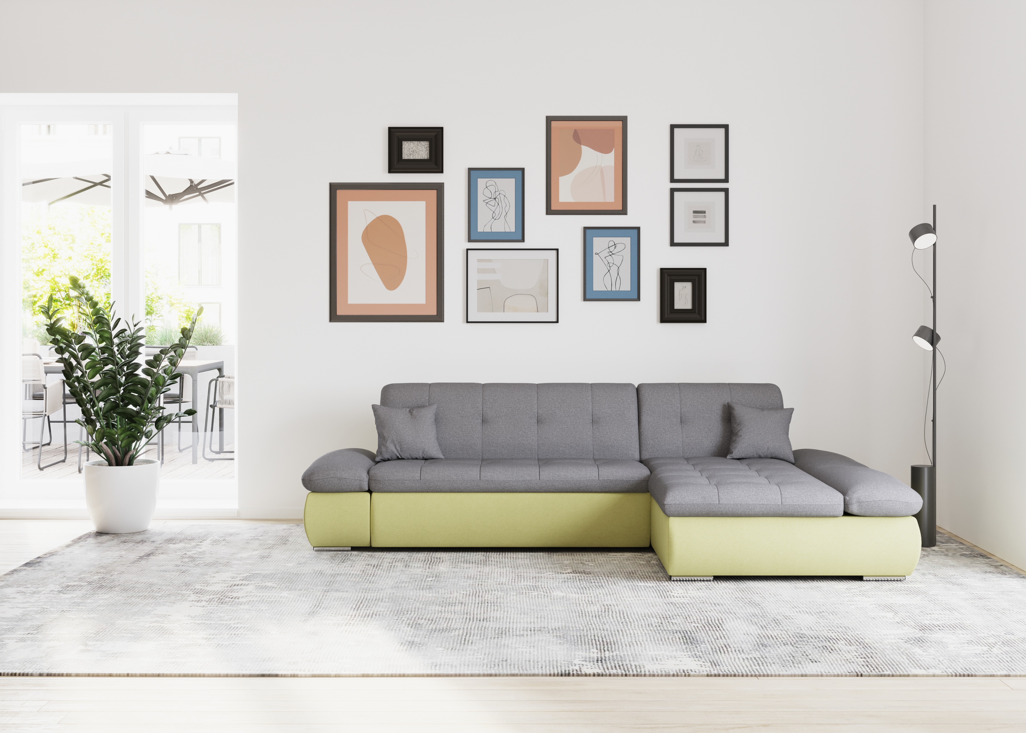 DOMO collection Ecksofa "MORIC 300x172 cm, XXL-Sofa mit viel Platz, L-Form, auch in Cord" wahlweise mit Bettfunktion und Armteilverstellung, gelb-schlamm