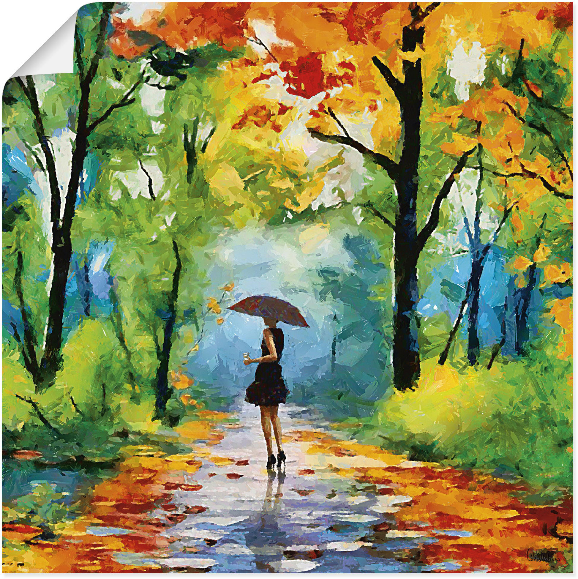 Artland Wandbild "Herbstlicher Spaziergang im Park" Vier Jahreszeiten Bilder 1 Stk. tlg. als Alubild, Leinwandbild, Poster in verschied. Größen