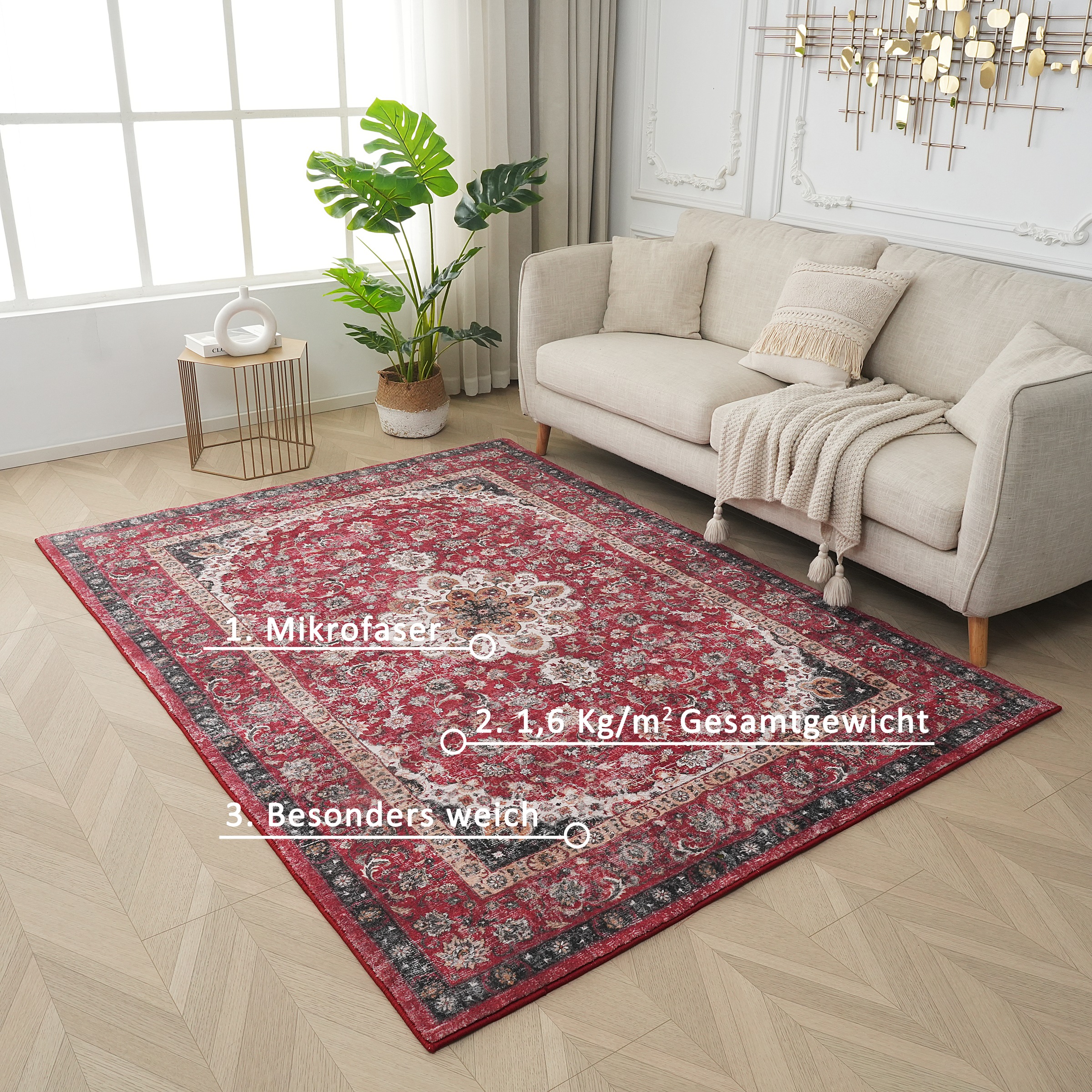 Teppich OTTO HOME "Omar, Druckteppich, orientalisches Design, mehrfarbig, bedruckt" Gr. 33, rot, B:120cm H:13mm L:160cm, Kunstfaser, Teppiche, Teppich, Orient-Optik, Vintage Design, weich, Wohnzimmer, Schlafzimmer 3