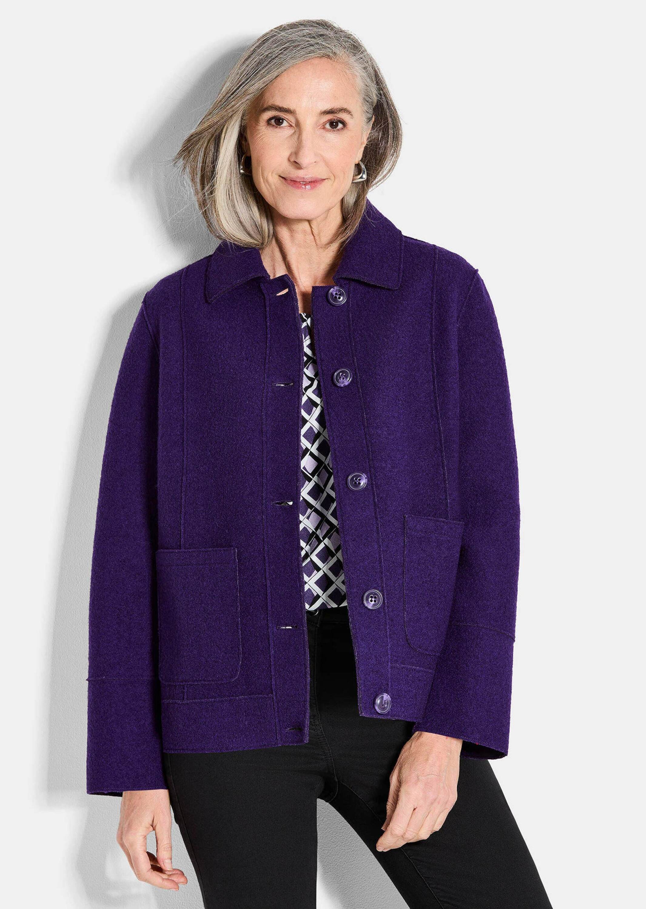 Thumbnail - GOLDNER Kurzjacke "Kurzgröße Elegante Wolljacke mit Hemdkragen" offene Kantenverarbeitung