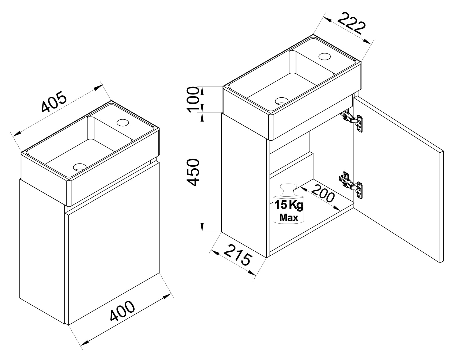 VCM Waschtisch »3 tlg. Hängeschrank Gäste-WC Waschbecken Softclose Cosila« 2 Stk. tlg.