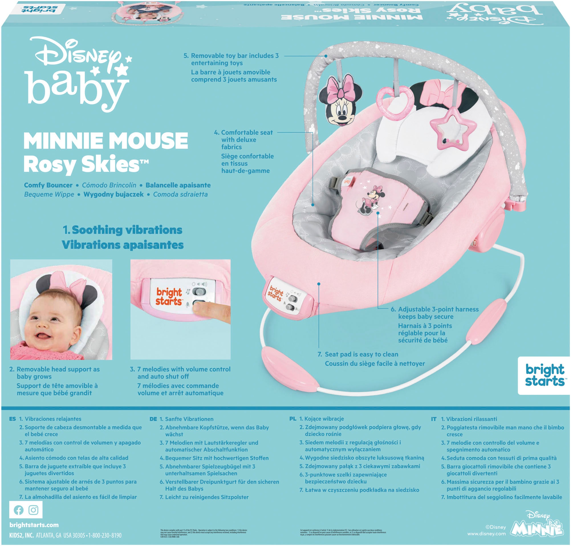 Bright Starts Babywippe »Minnie Mouse Rosy Skies ™ Comfy Bouncer« bis 9 kg mit Sound-Effekt