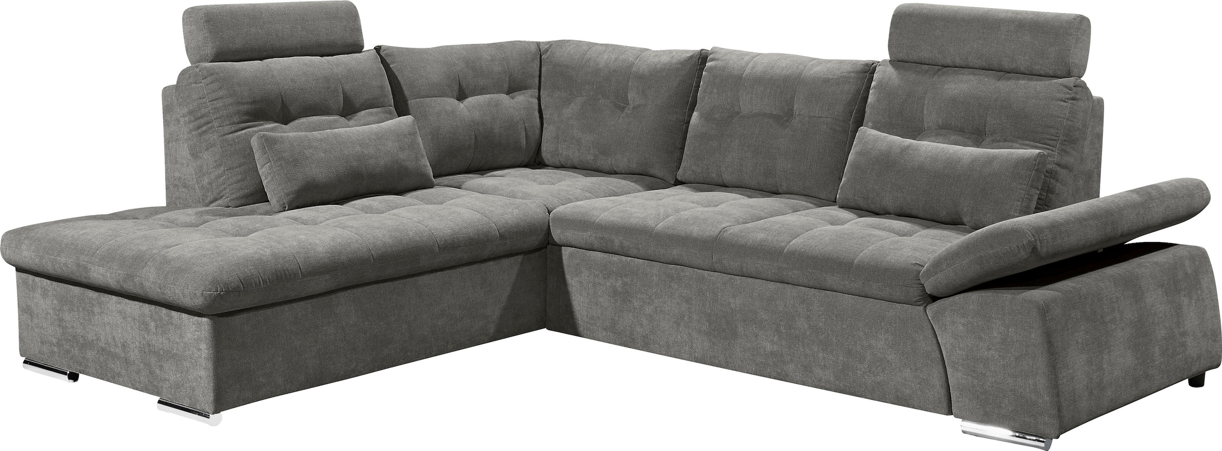 ED EXCITING DESIGN Ecksofa »Nalo L-Form«, mit Bettfunktion, Bettkasten, Kopfstützen, Nierenkissen etc.