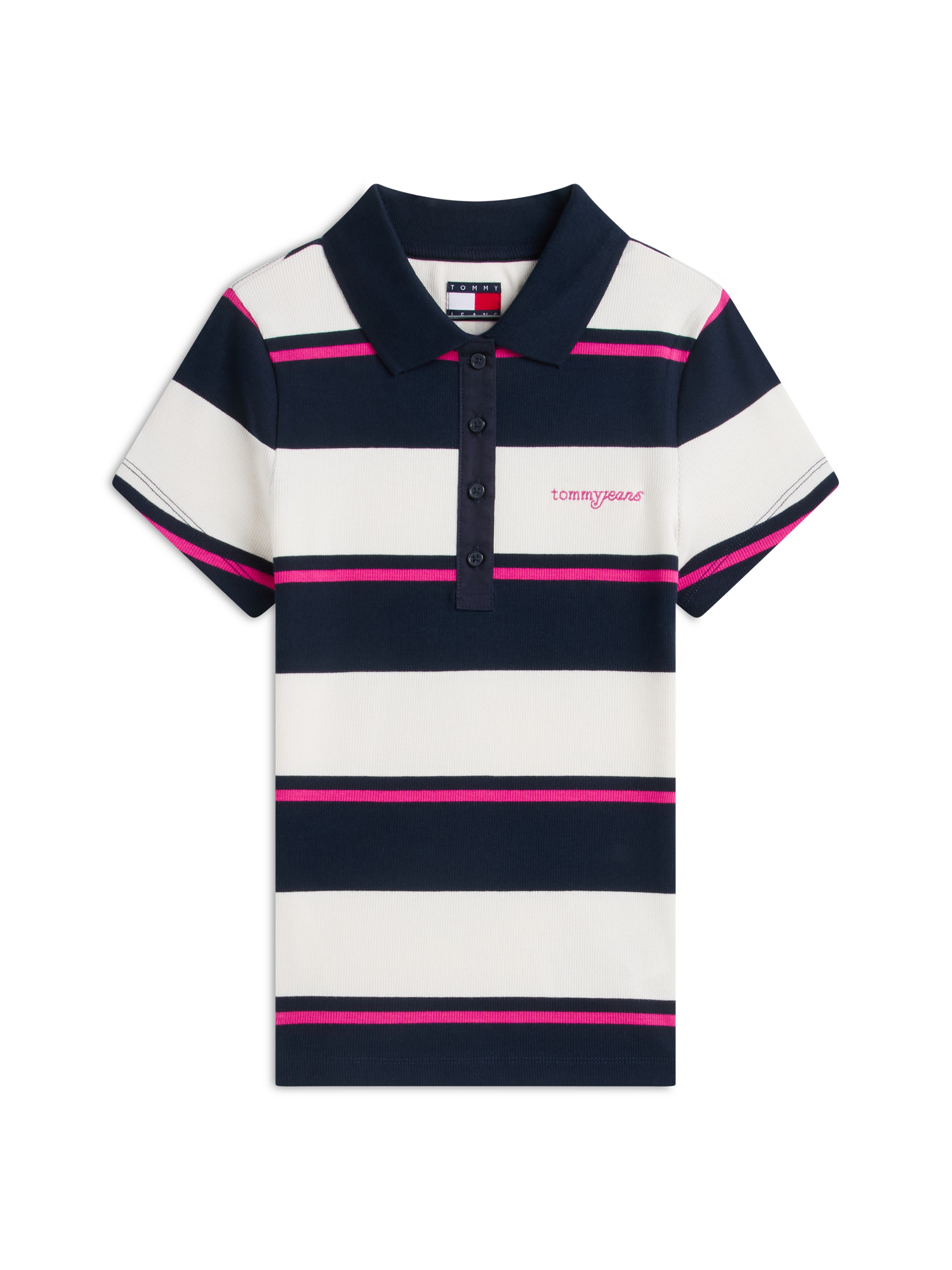 Tommy Jeans Poloshirt »TJW SLIM SCRIPT RIB SS POLO« Baumwollmischung, slim fit, figurbetont, in gerippter Struktur